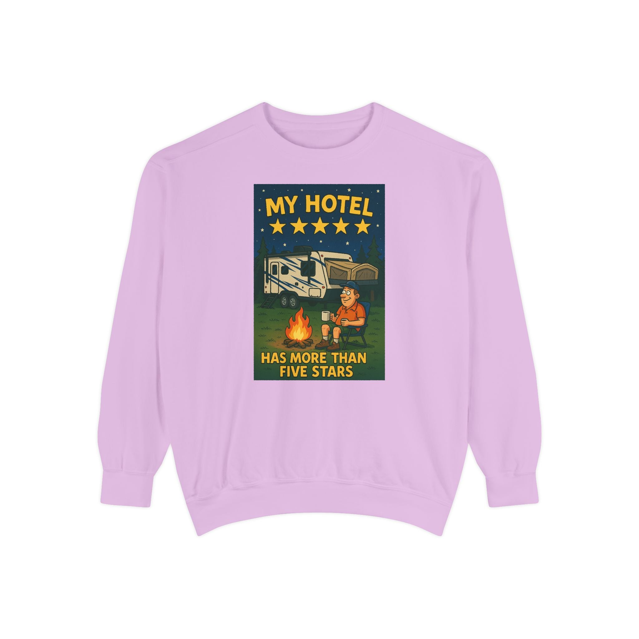 My Hotel Sweatshirt - Cozy Camping Apparel, Unisex Garment-Dyed Sweatshirt for Outdoor Lovers, Perfect for Bonfire Nights, Gift for Campers