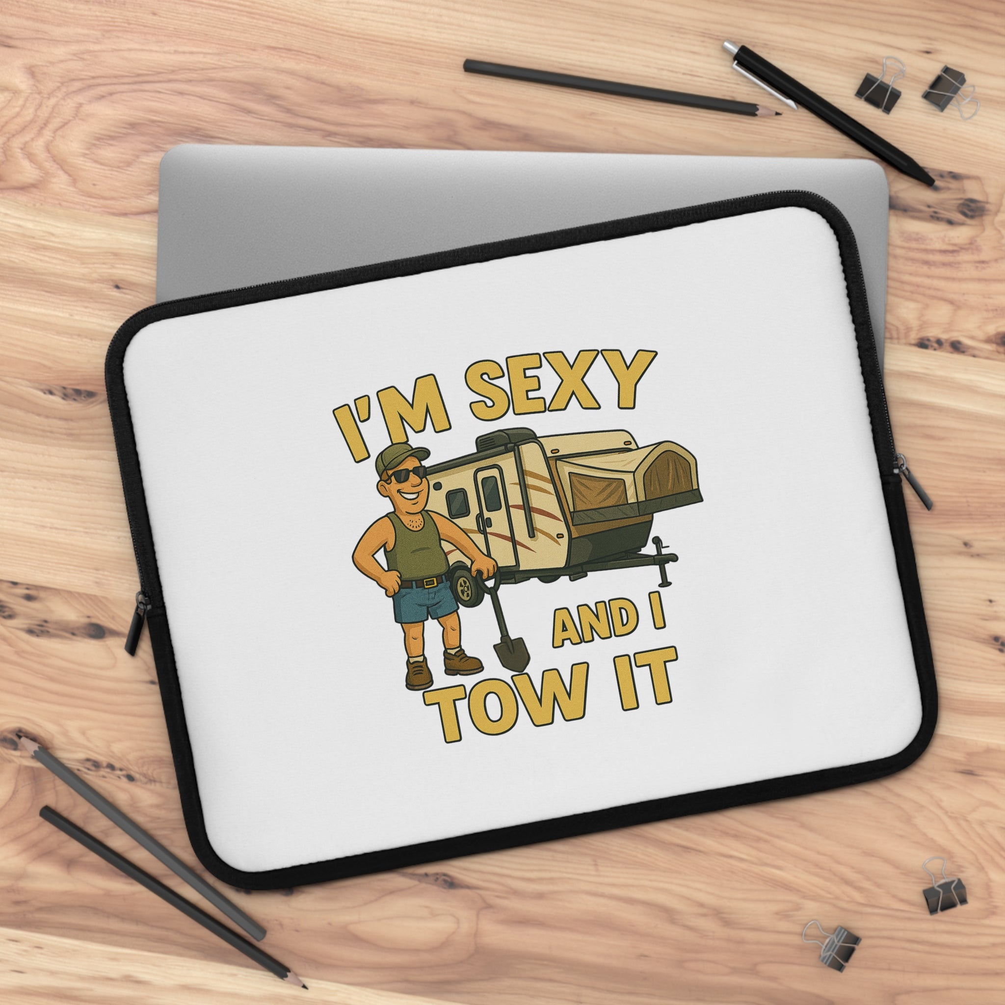 Funny Camping Laptop Sleeve - I'm Sexy and I Tow It, RV Lover Gift, Travel Accessory, Unique Computer Bag, Camping Enthusiast Present