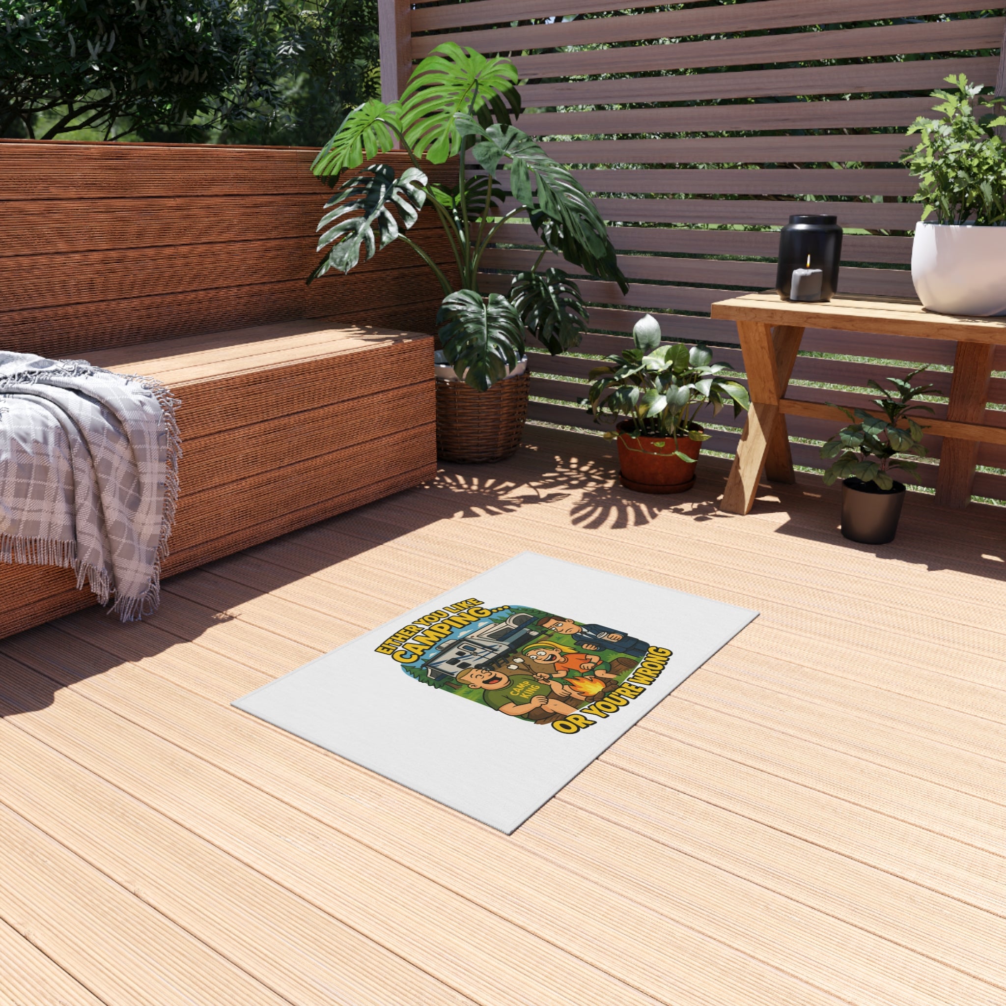 Camping-Themed Outdoor Rug: "Either You Like Camping... or You're Wrong"