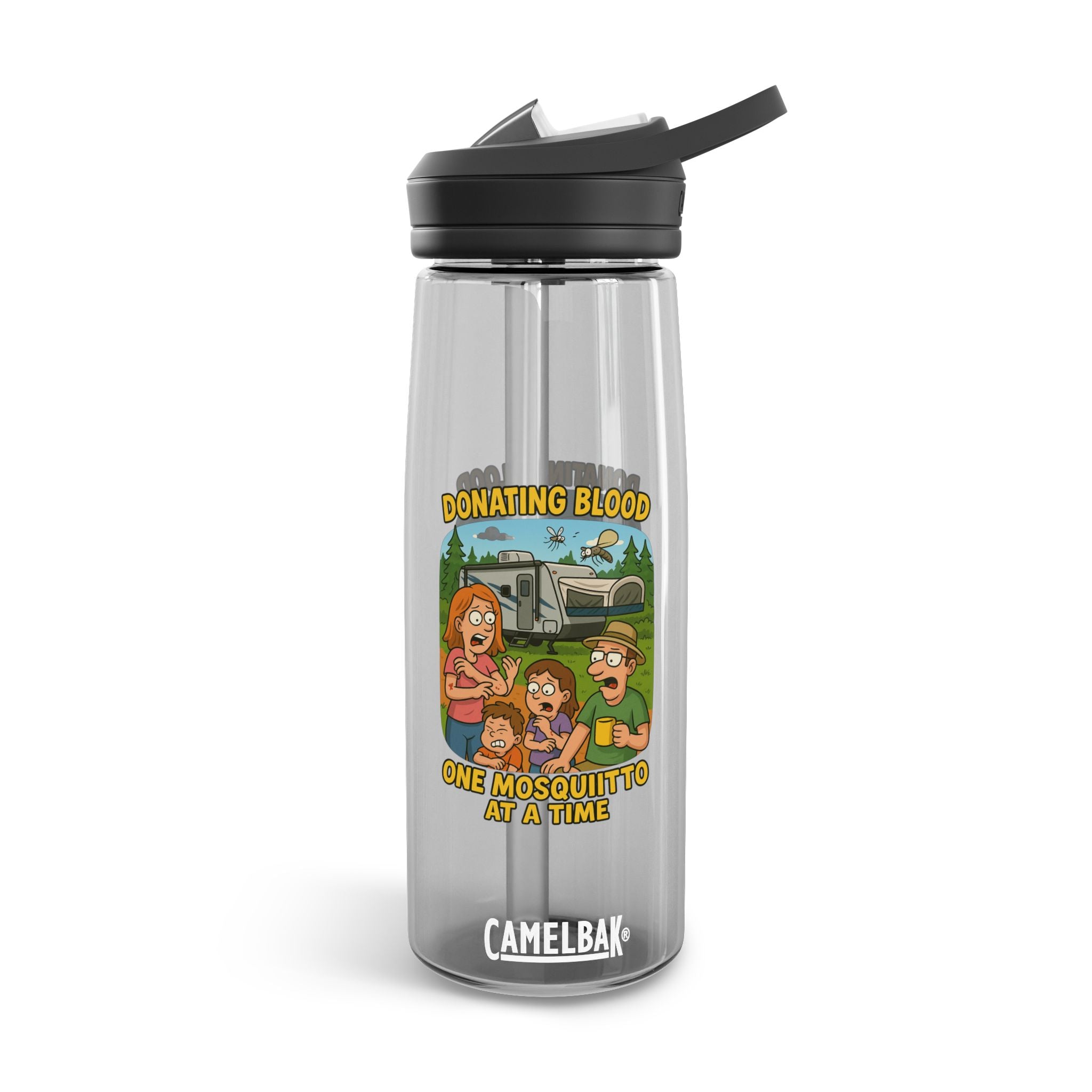 Fun Cartoon Water Bottle, Quirky Drinkware, Motivational Hydration, Eco-Friendly Gift, Ideal for Campers, Perfect for Summer, Donation Theme