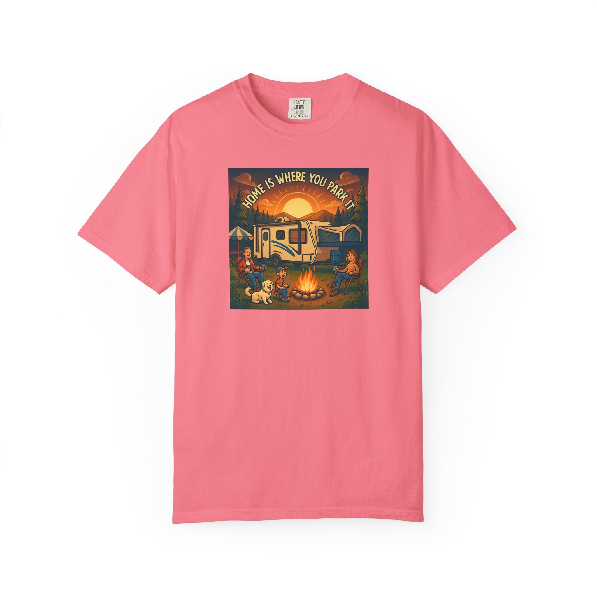 Home Is Where You Park T-shirt - Unisex Garment-Dyed Tee for Campers, Adventure Lovers, Outdoor Enthusiasts, Gift Idea