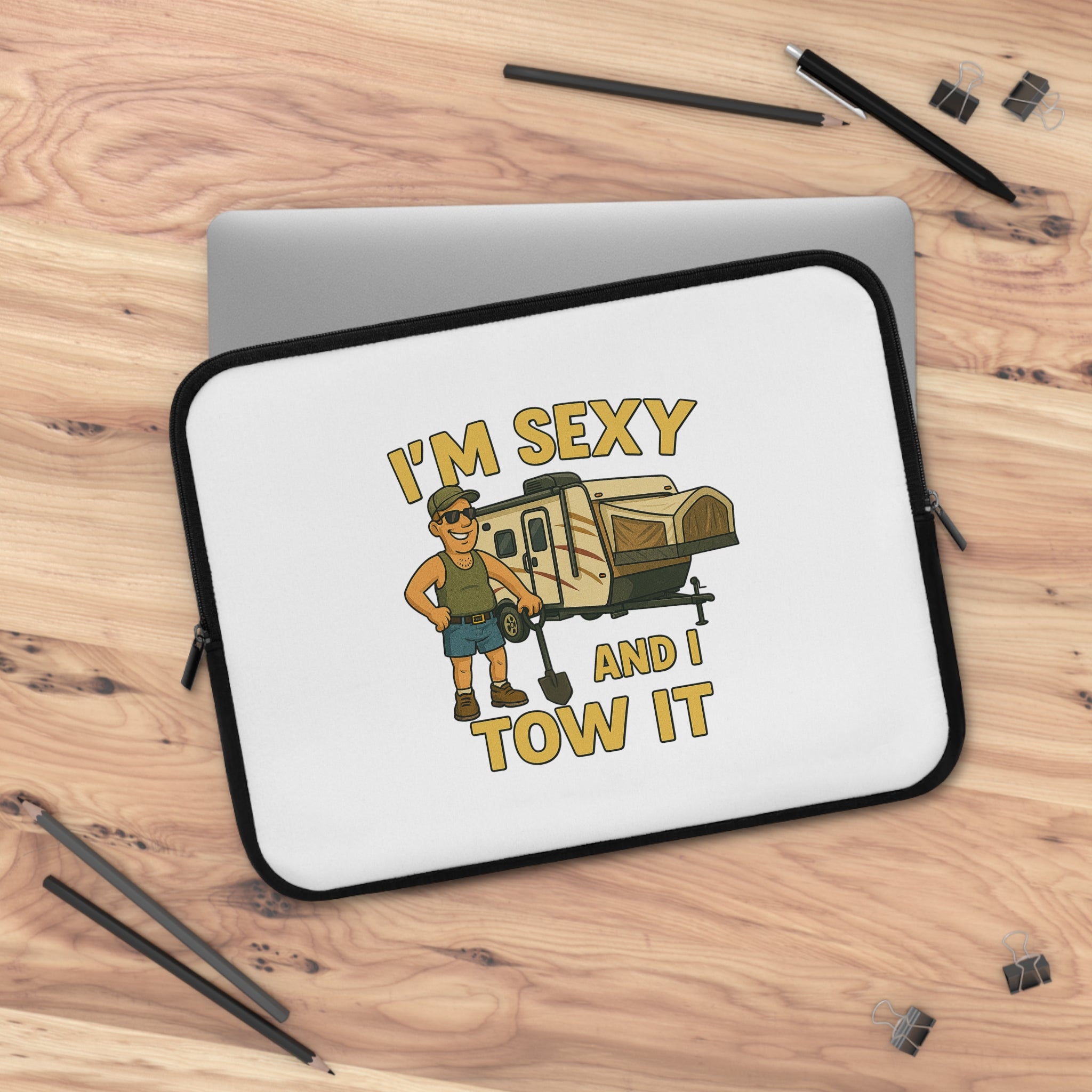 Funny Camping Laptop Sleeve - I'm Sexy and I Tow It, RV Lover Gift, Travel Accessory, Unique Computer Bag, Camping Enthusiast Present