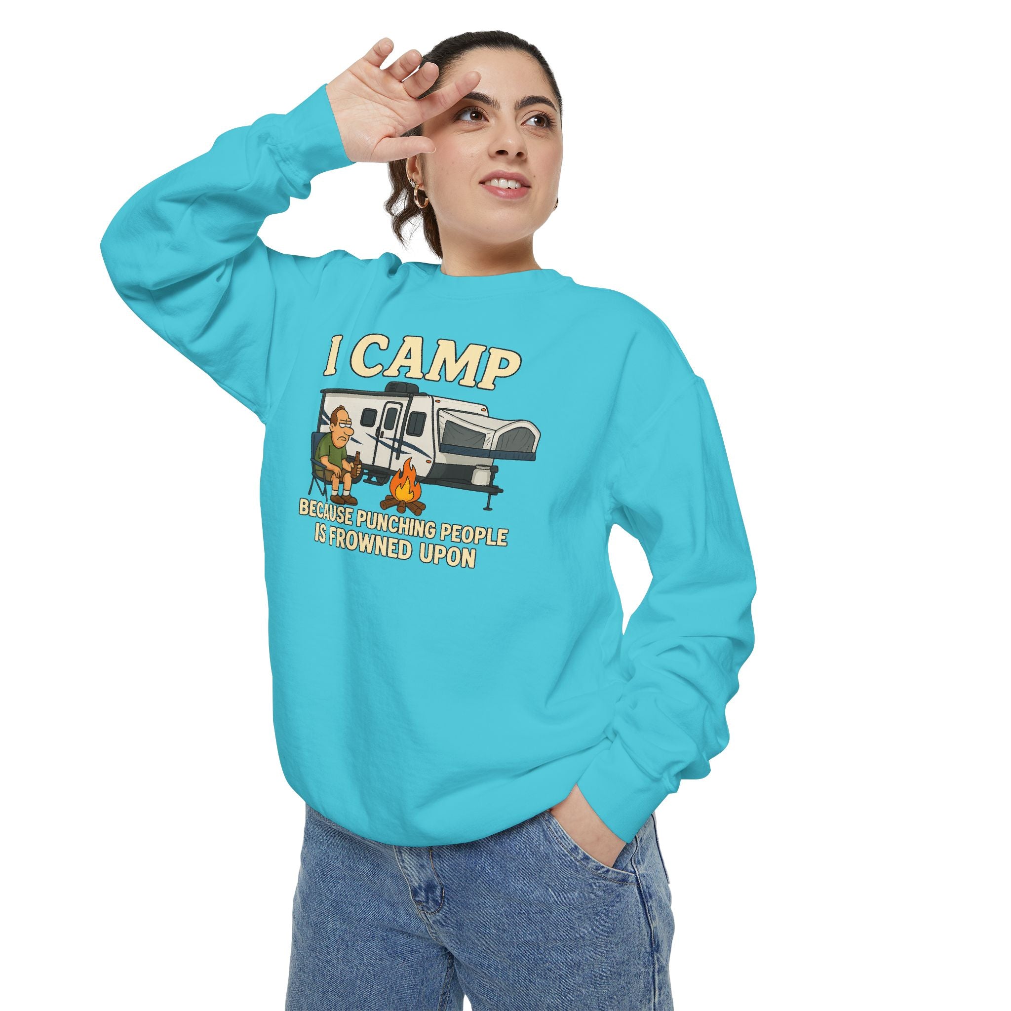 I Camp Unisex Garment-Dyed Sweatshirt - Cozy Camping Apparel for Outdoor Lovers