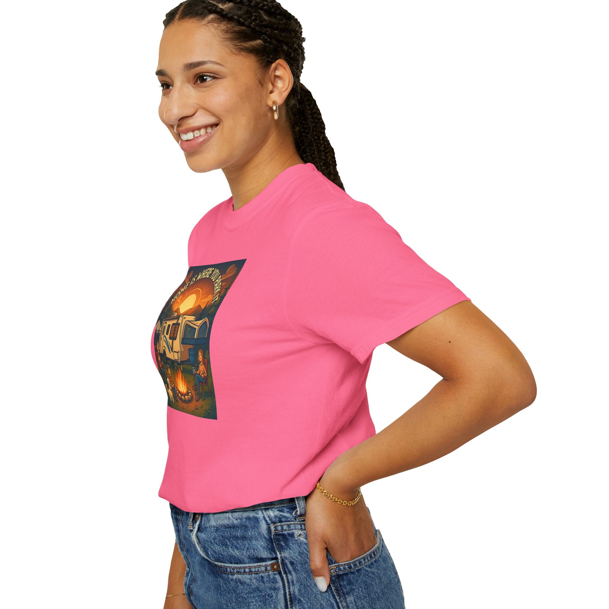 Home Is Where You Park T-shirt - Unisex Garment-Dyed Tee for Campers, Adventure Lovers, Outdoor Enthusiasts, Gift Idea