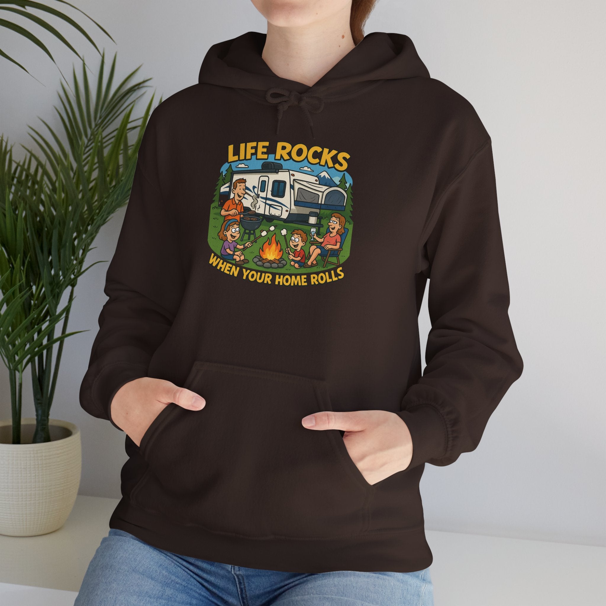 Campfire Adventure Hoodie with Retro Design, Cozy Gift for Outdoor Lovers, Perfect for Camping, Road Trips, and Casual Wear