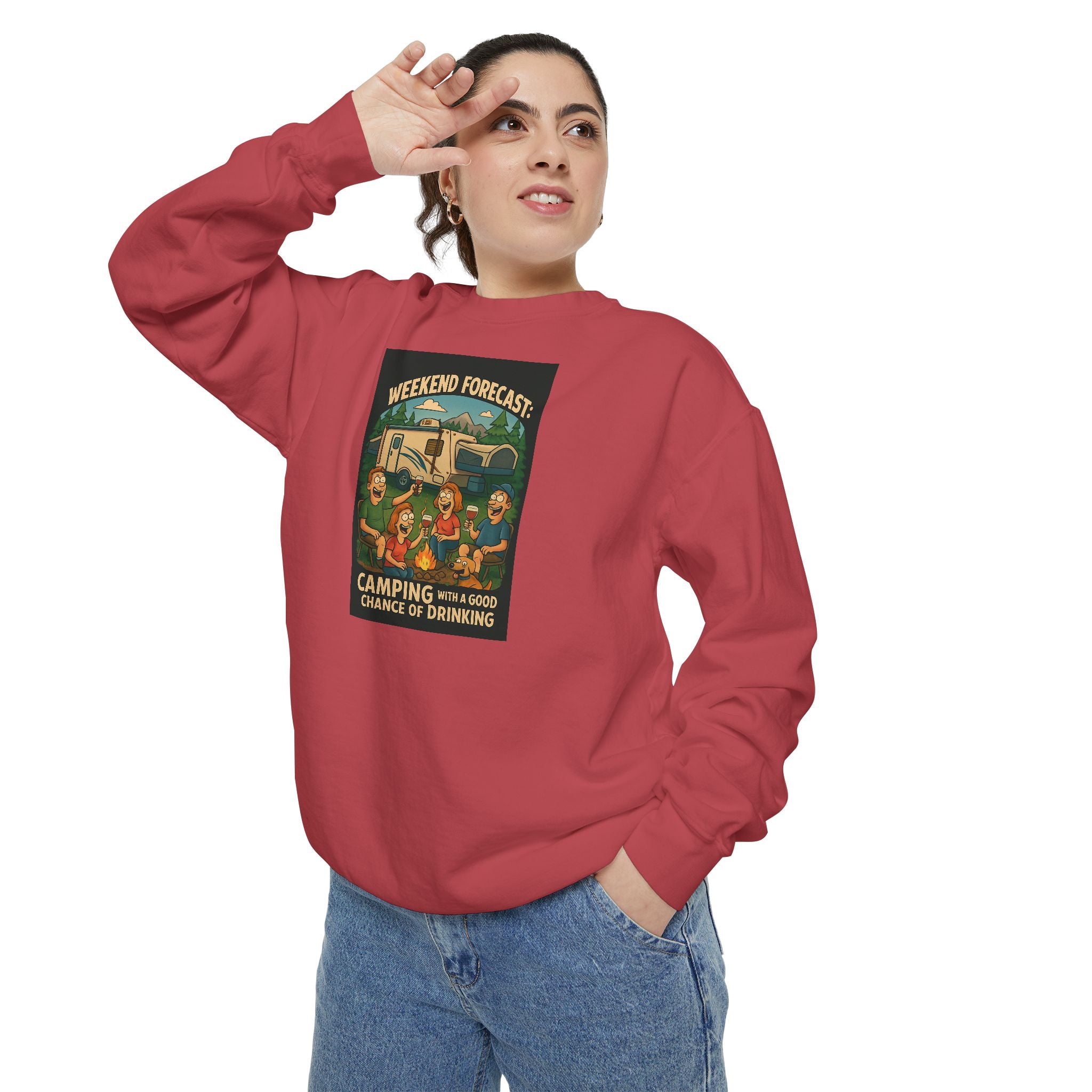 Weekend Forecast Camping Sweatshirt, Cozy Unisex Sweatshirt, Gift for Campers, Outdoor Adventure Apparel, Relaxed Fit Sweatshirt