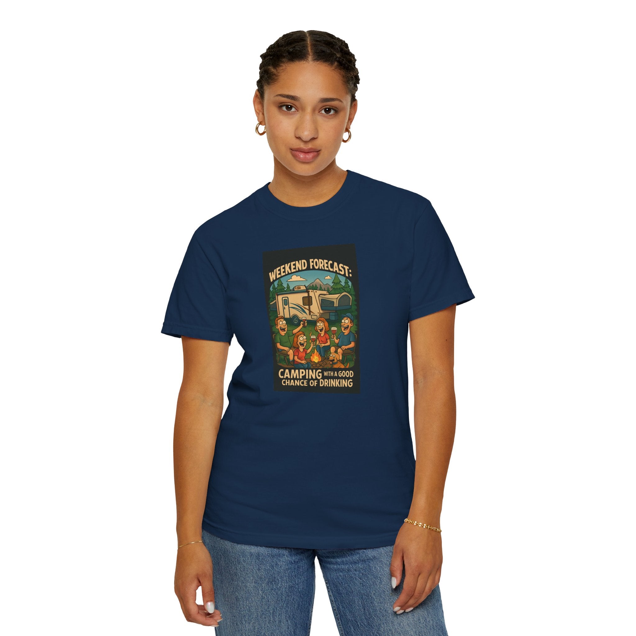 Camping Forecast T-Shirt, Unisex Graphic Tee, Gift for Campers, Outdoor Adventure Apparel, Weekend Getaway Shirt, Nature Lover's Tee