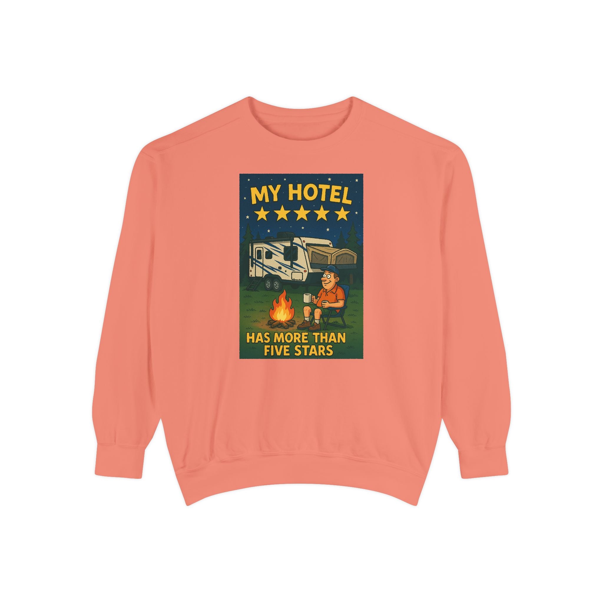 My Hotel Sweatshirt - Cozy Camping Apparel, Unisex Garment-Dyed Sweatshirt for Outdoor Lovers, Perfect for Bonfire Nights, Gift for Campers
