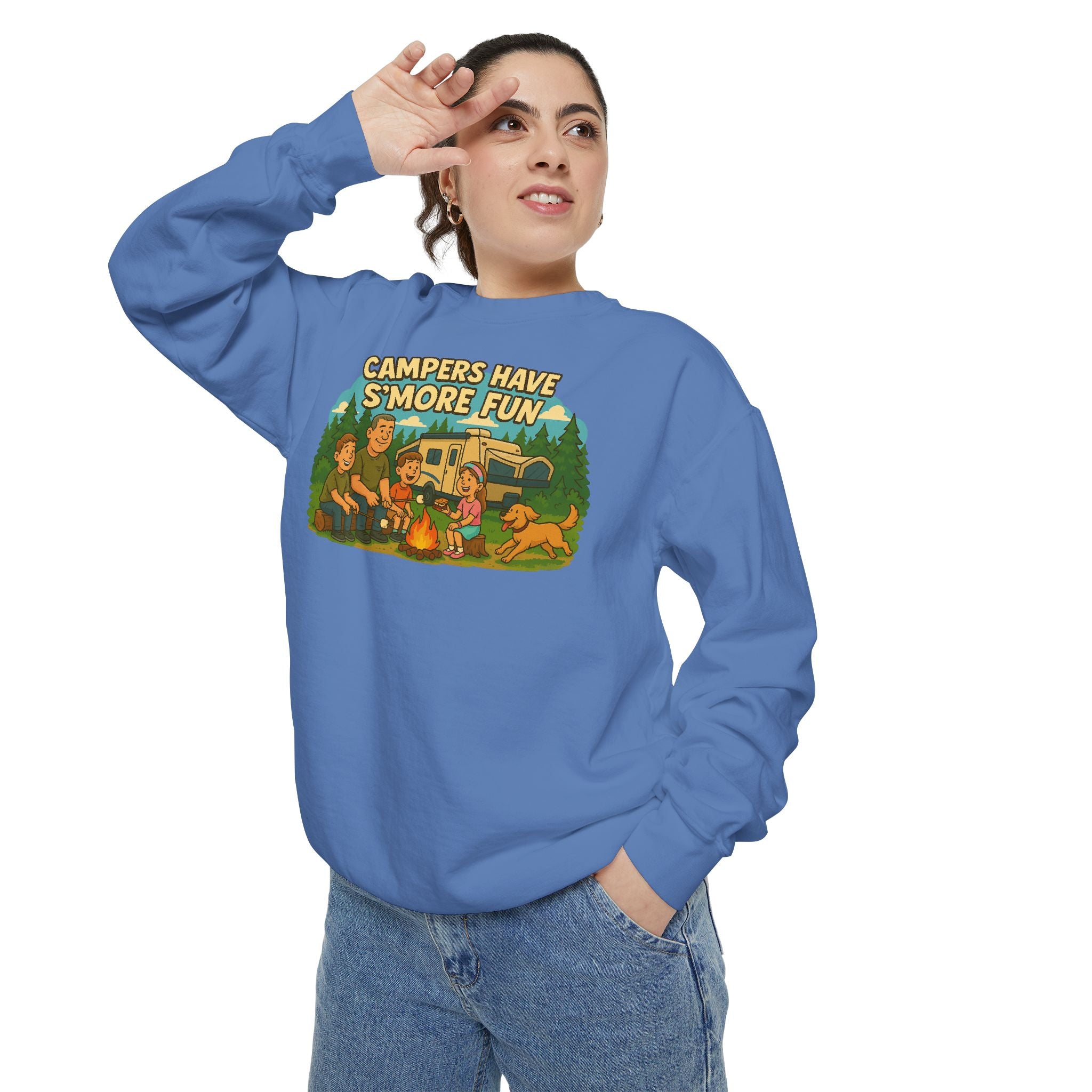 Camper Vibes Sweatshirt - Enjoy S'mores, Unisex Campfire Clothing, Perfect for Outdoor Adventures, Gift for Adventurers, Cozy Camping Attire