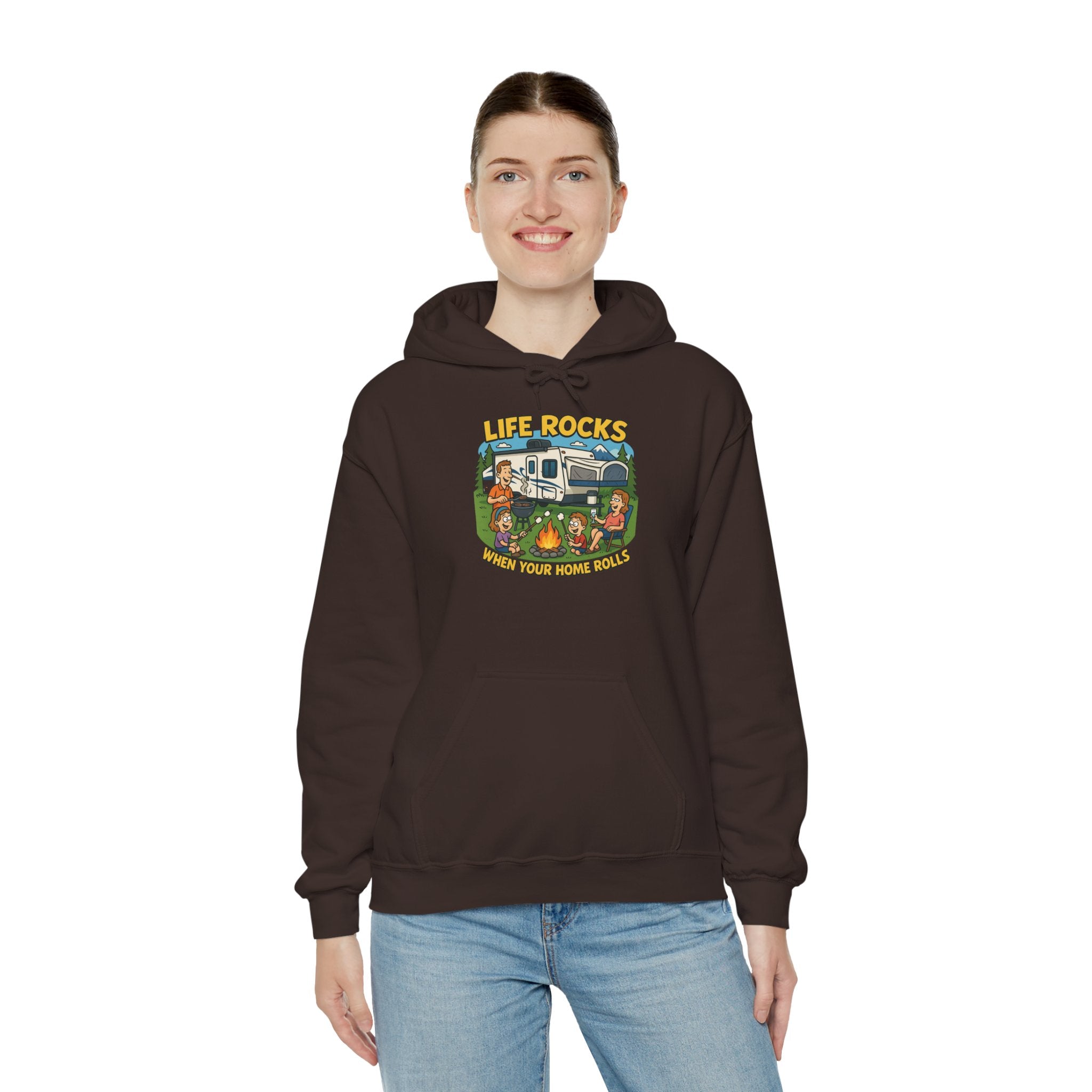 Campfire Adventure Hoodie with Retro Design, Cozy Gift for Outdoor Lovers, Perfect for Camping, Road Trips, and Casual Wear