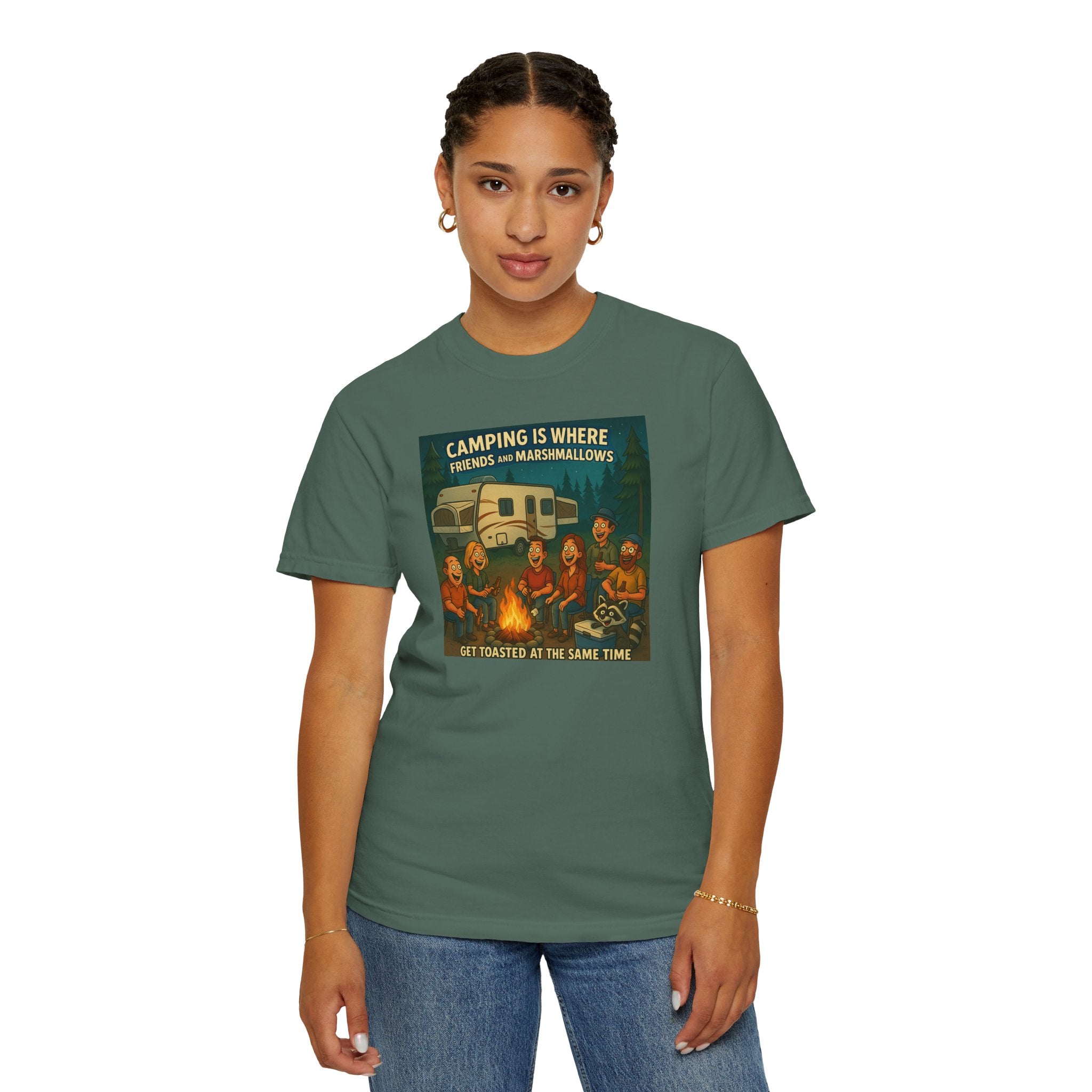 Camping T-Shirt: Get Toasted with Friends, Unisex Garment-Dyed Tee, Outdoor Adventure Shirt, Camping Gift, Summer BBQ Shirt, Family [...]