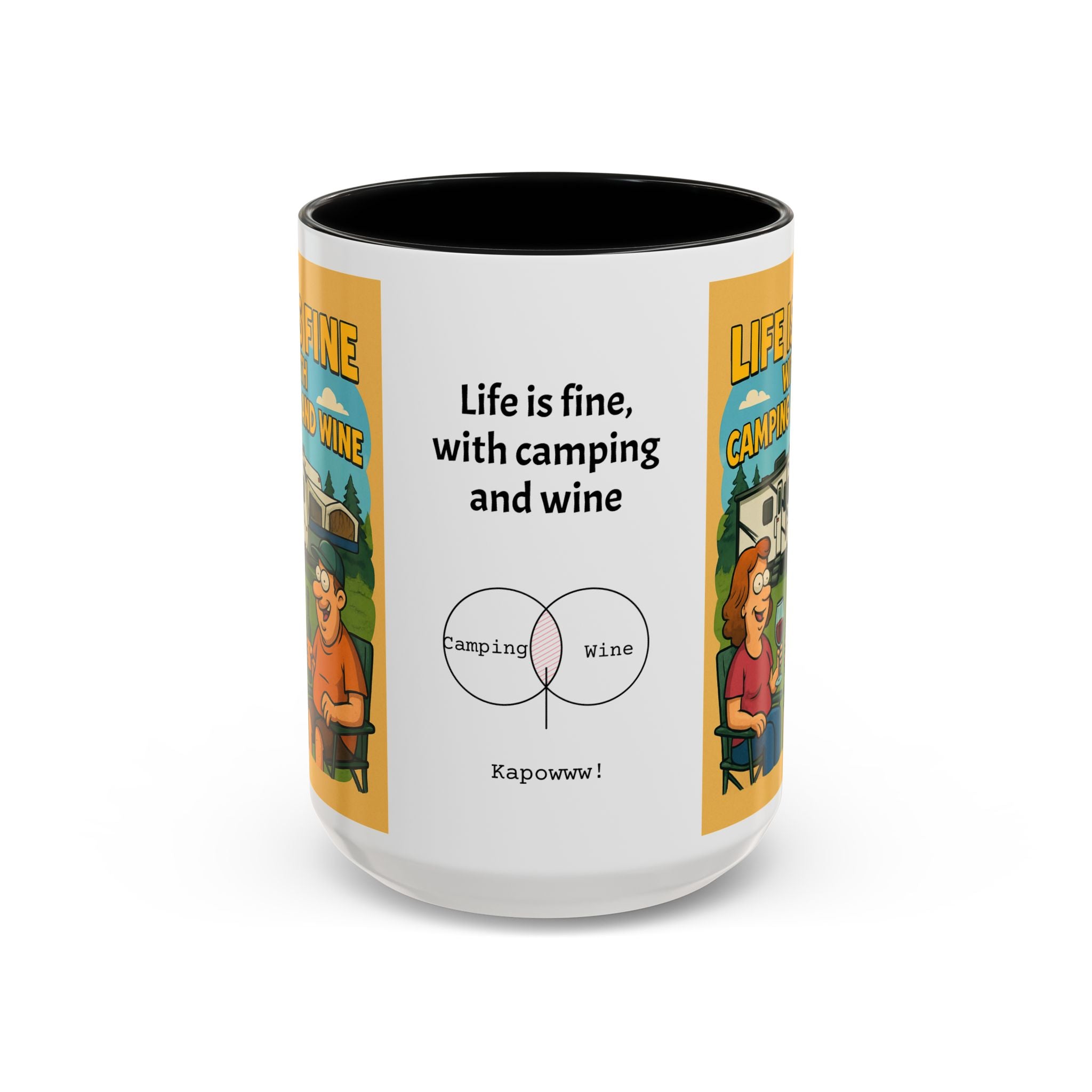 Life is fine with camping and wine Hybrid Camper Coffee Mug (11, 15oz)
