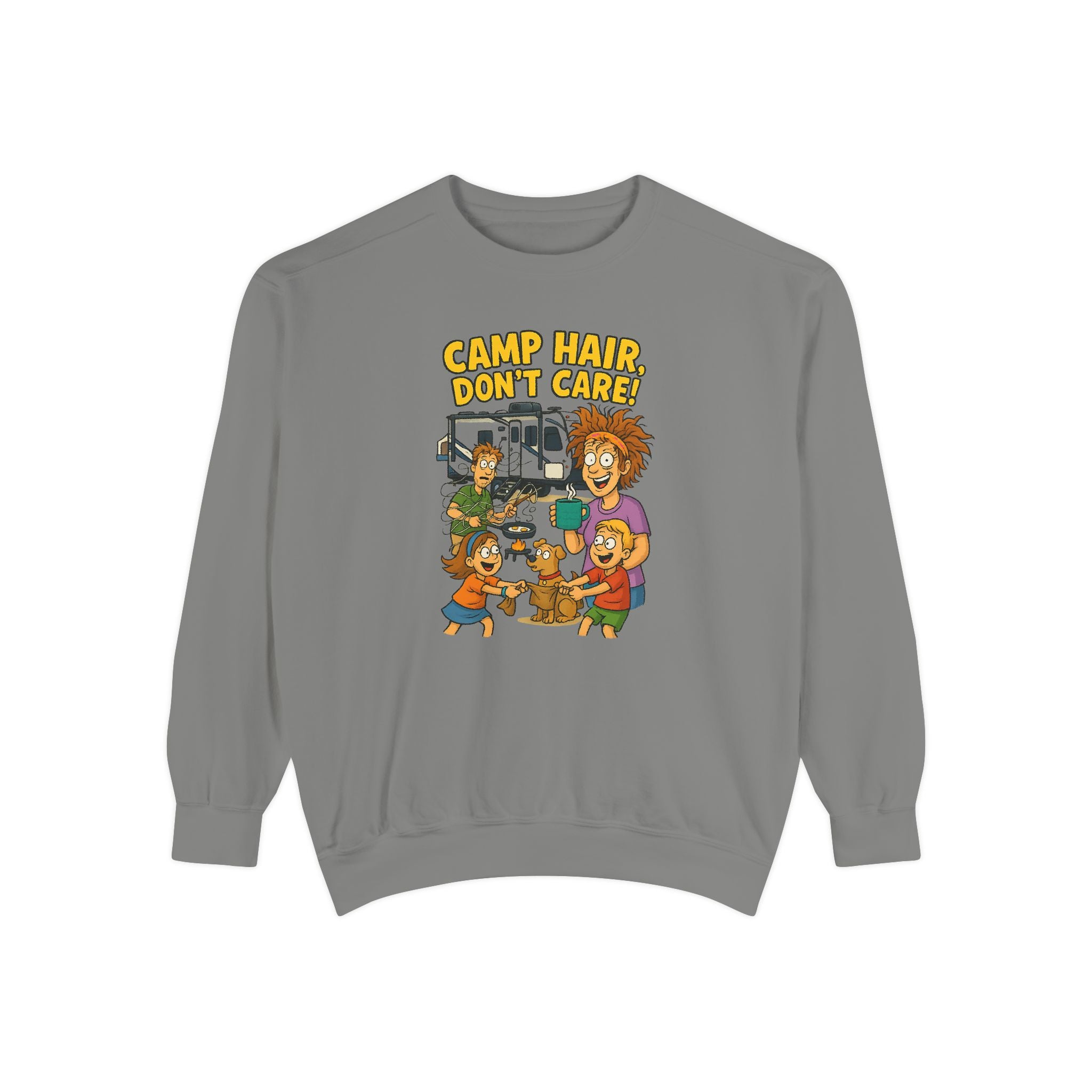 Camp Hair Don't Care Sweatshirt, Cozy Unisex Sweater, Perfect for Campers, Gift for Travel Lovers, Casual Outfit, All Season