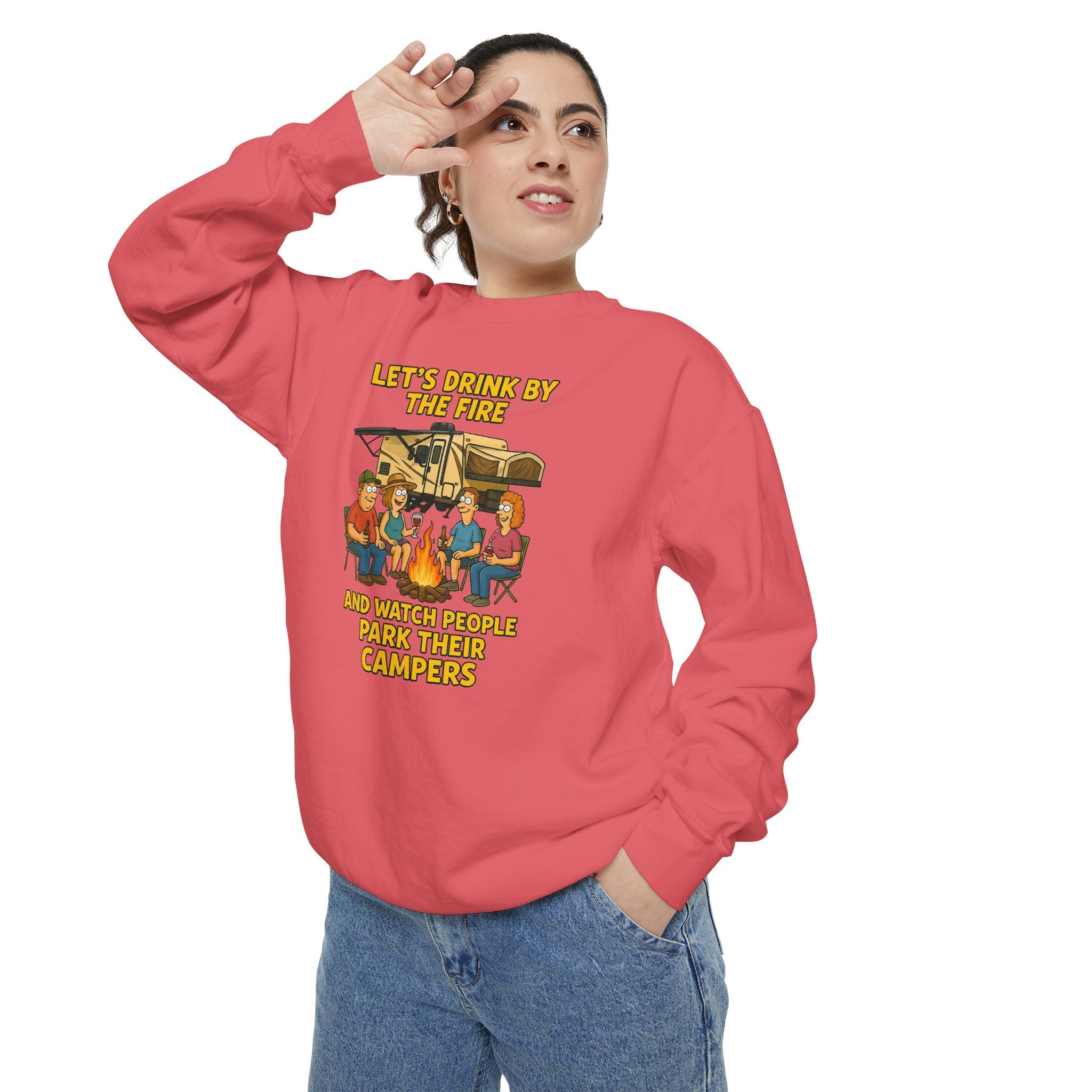 Cozy Campfire Sweatshirt - Let’s Drink by the Fire, Unisex Pullover, Perfect for Bonfires, Camping Trips, Outdoor Gatherings, Cozy Nights