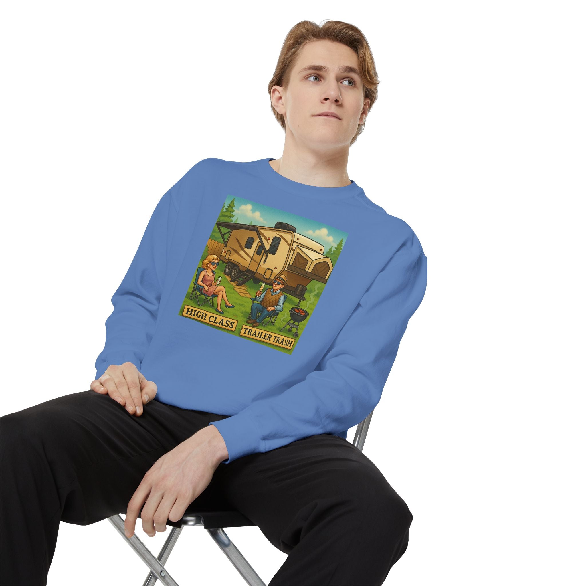 Vintage-Inspired Unisex Sweatshirt with 'High Class Trail Trash' Design