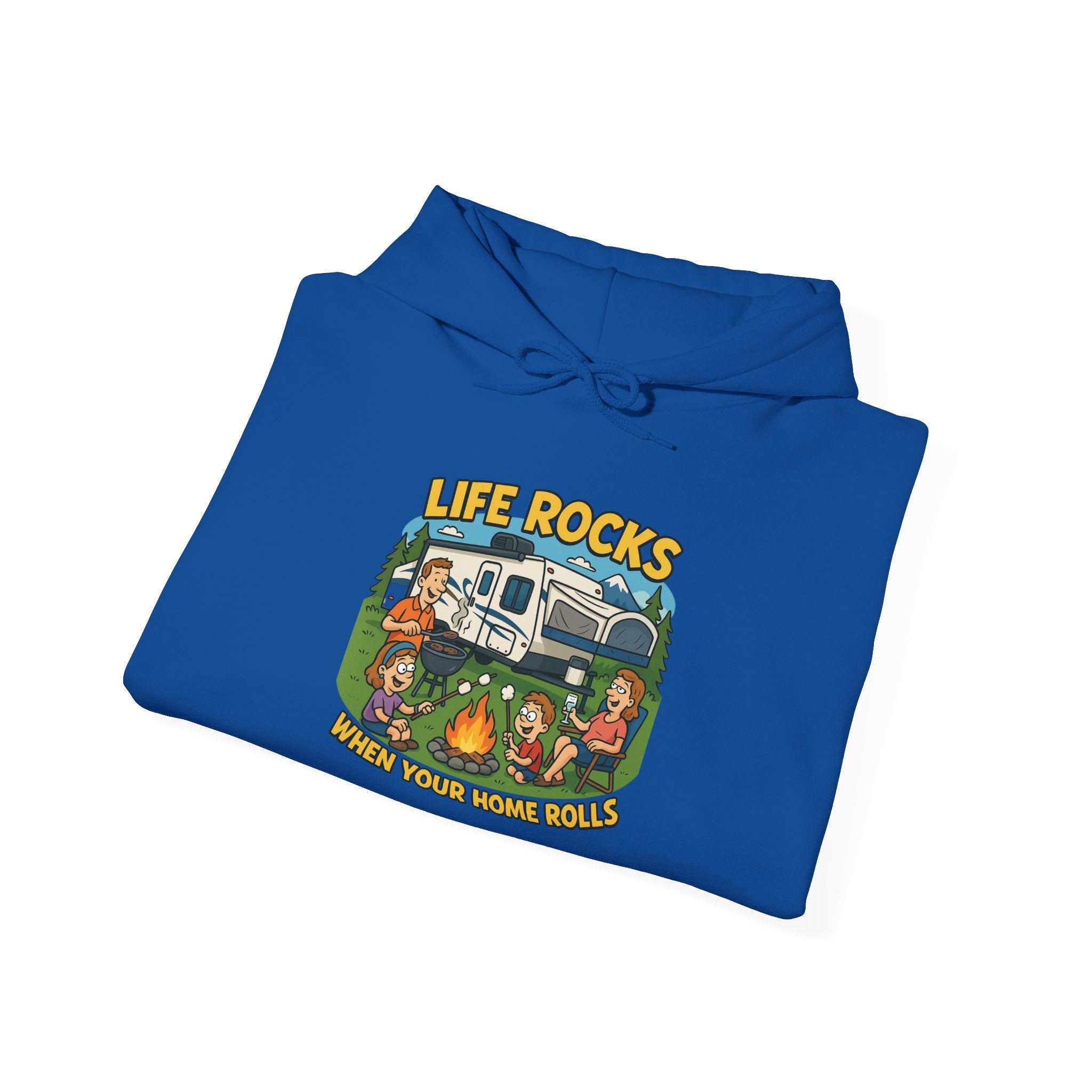 Campfire Adventure Hoodie with Retro Design, Cozy Gift for Outdoor Lovers, Perfect for Camping, Road Trips, and Casual Wear