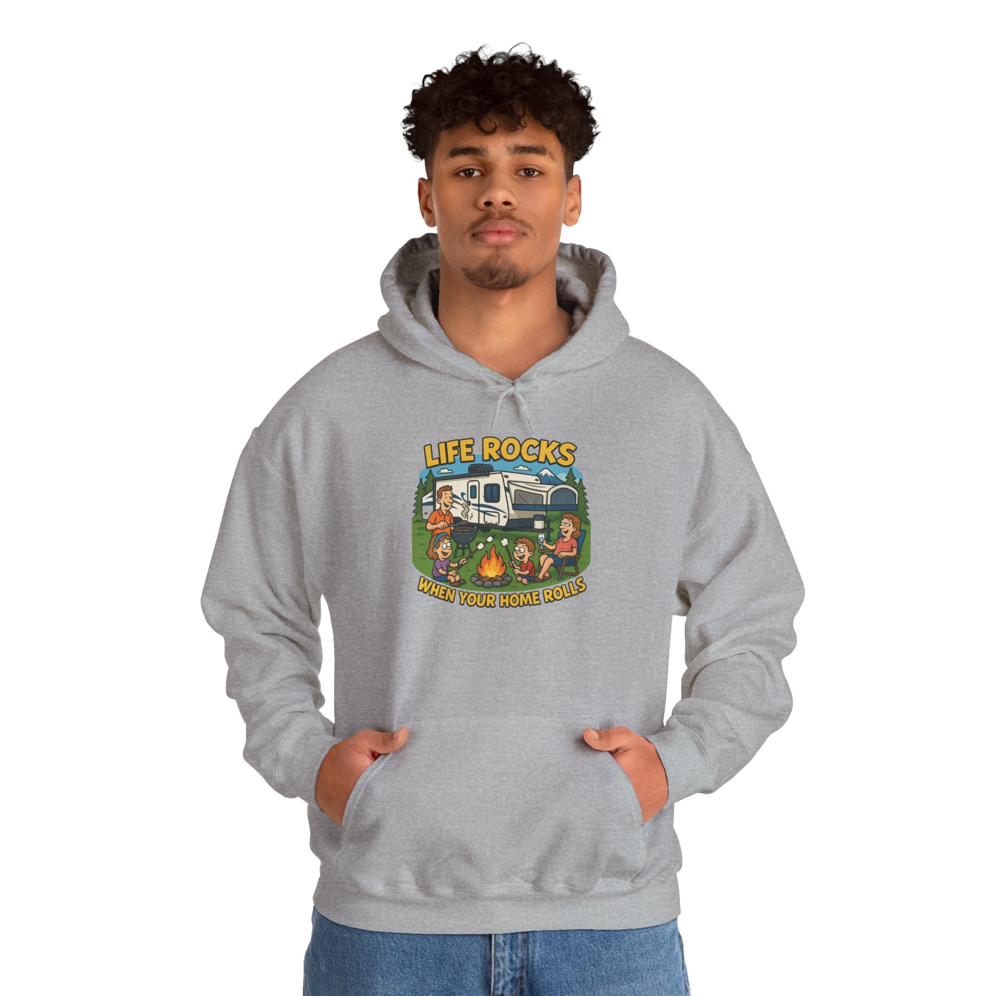 Campfire Adventure Hoodie with Retro Design, Cozy Gift for Outdoor Lovers, Perfect for Camping, Road Trips, and Casual Wear