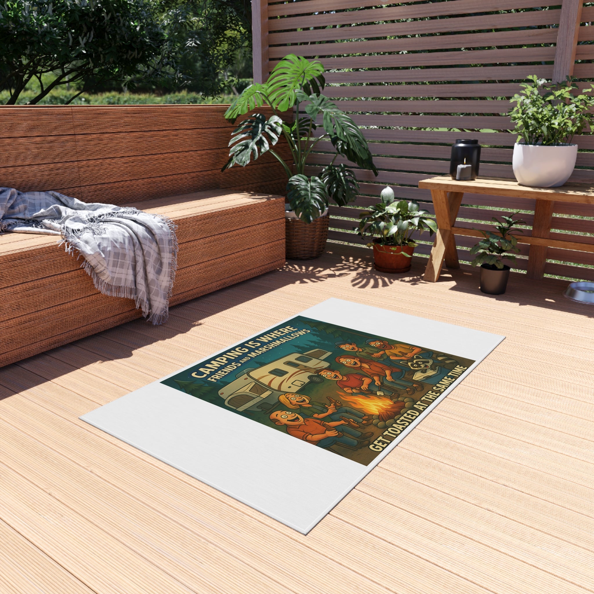 Camping Outdoor Rug, Fun Outdoor Decor, Cozy Patio Mat, Ideal for Camping, BBQs, Ahead of Summer Adventures
