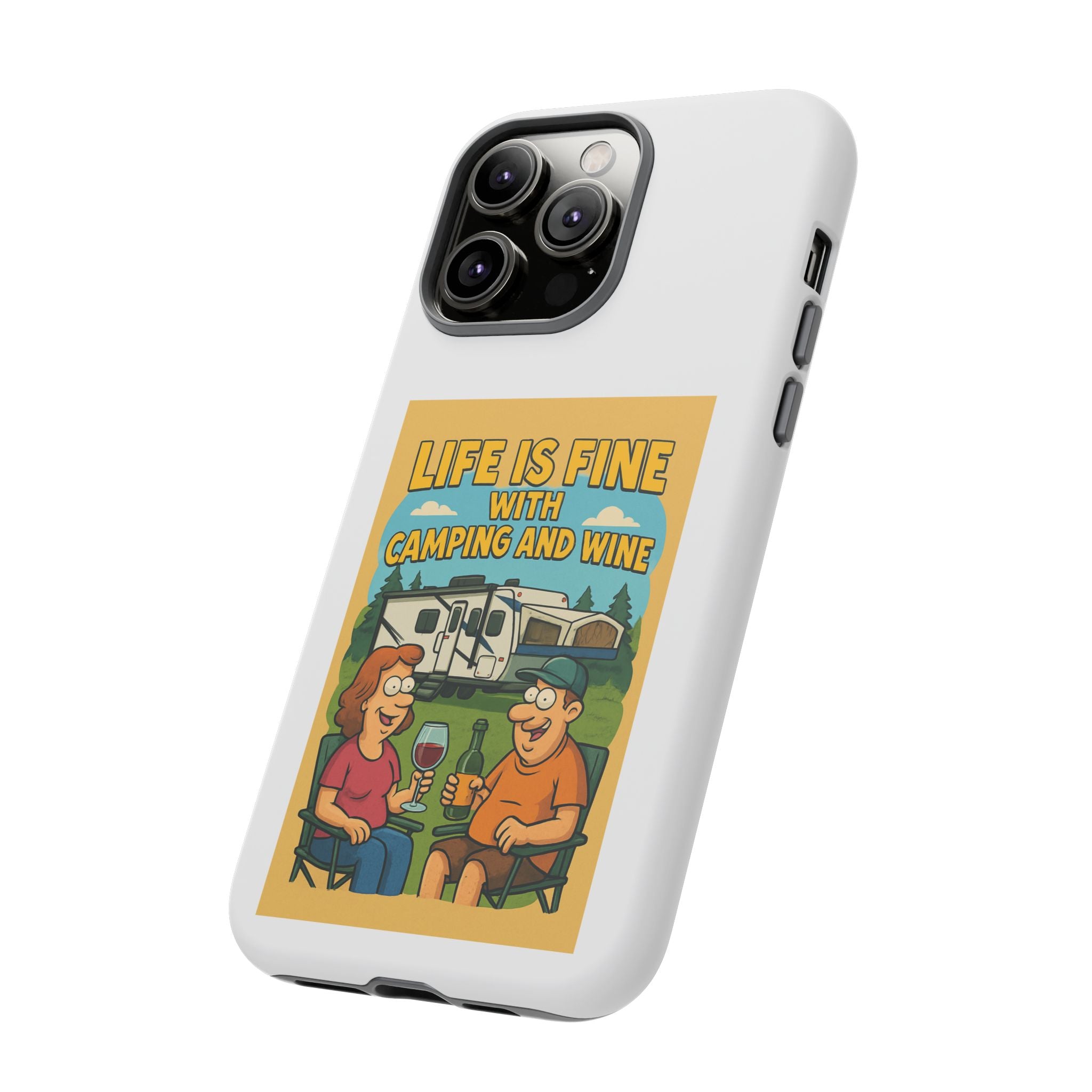 Camping & Wine Phone Case, Outdoor Adventure Accessory, Fun Gift for Campers, Summer Travel Essential, RV Lover Present