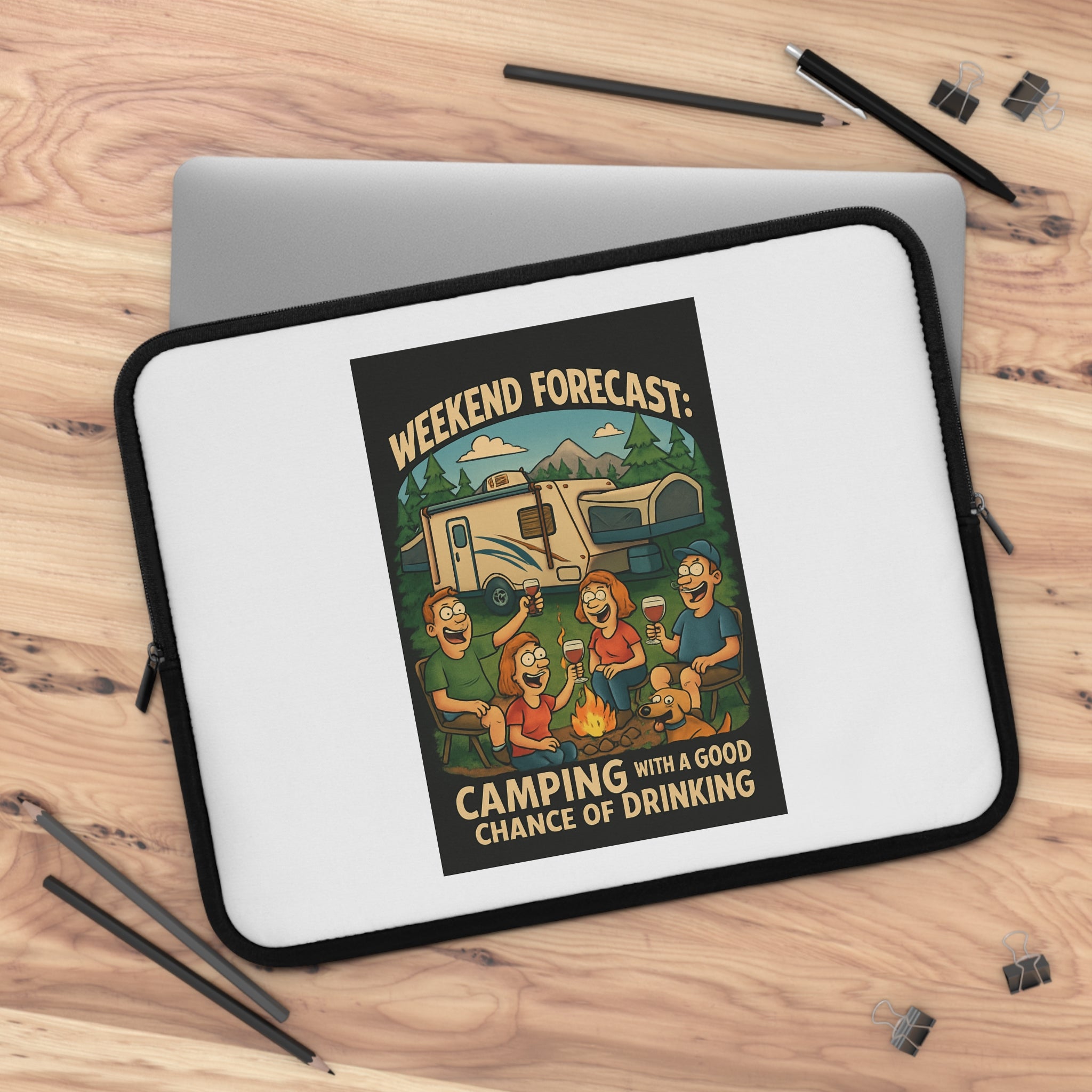 Camping Vibes Laptop Sleeve - Weekend Forecast: Camping with a Good Chance of Drinking | Gifts for Campers, Nature Lovers, Tech Accessory