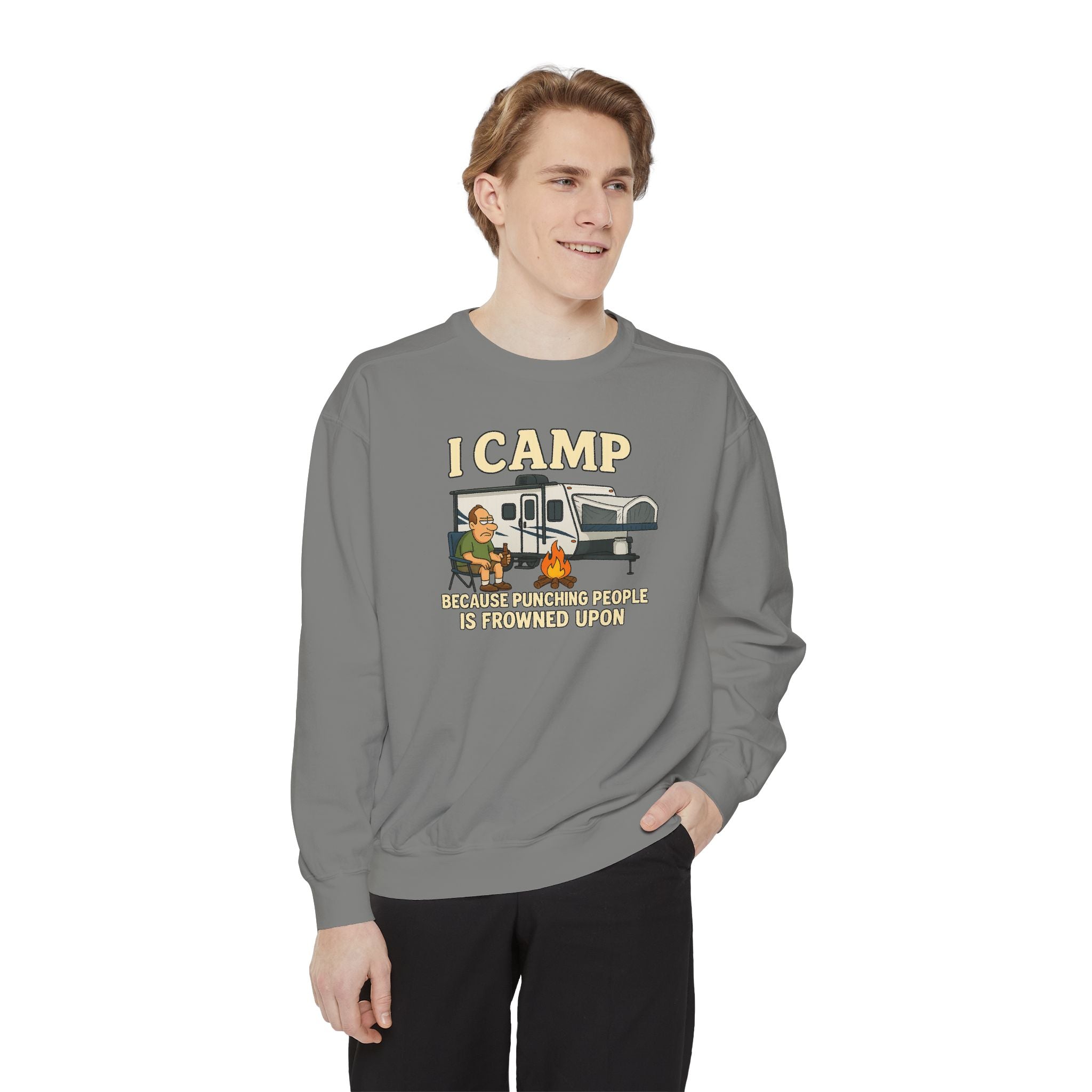 I Camp Unisex Garment-Dyed Sweatshirt - Cozy Camping Apparel for Outdoor Lovers
