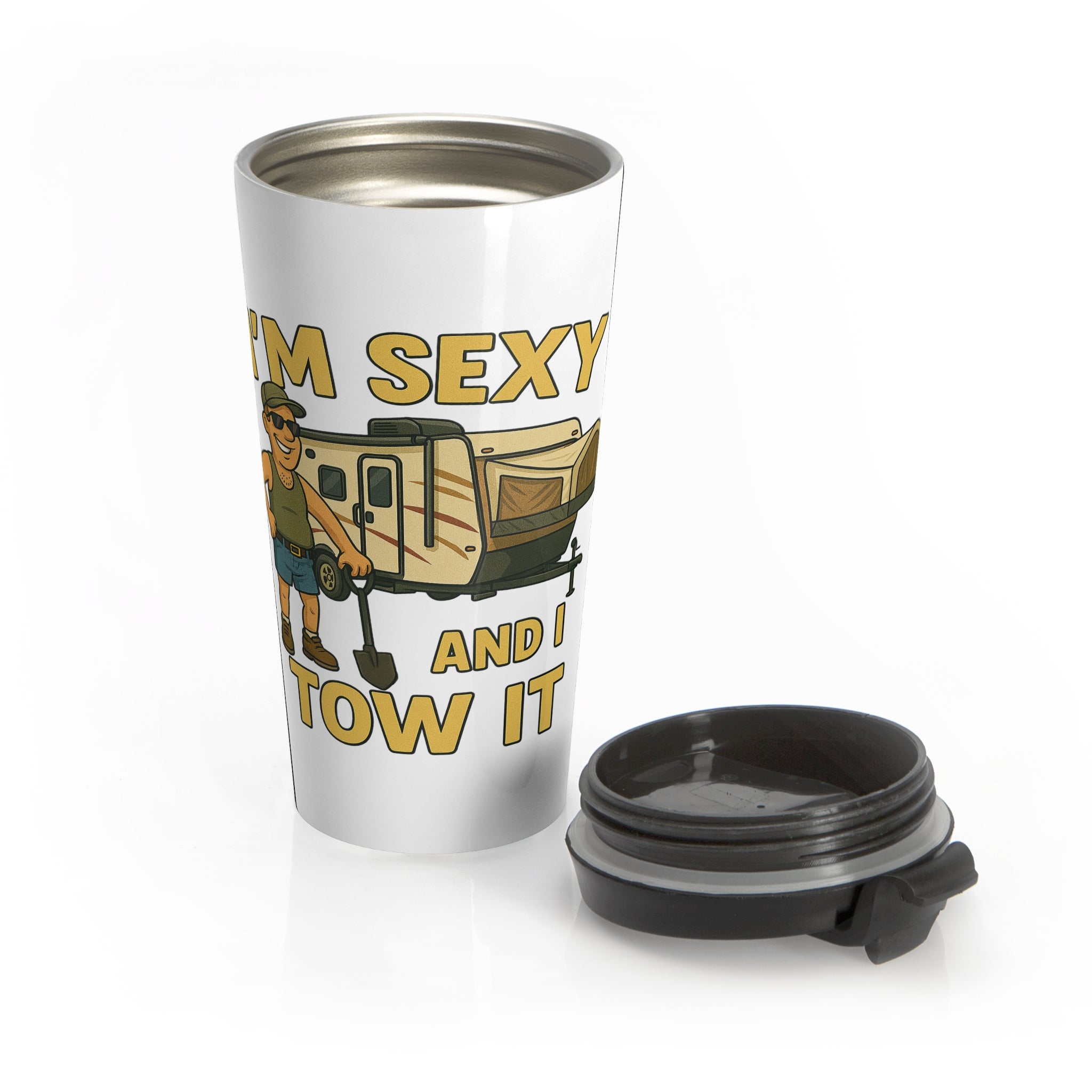 Funny Camping Travel Mug - "I'm Sexy and I Tow It" - Gift for RV Lovers, Road Trip Accessory, Camping Humor, Stainless Steel Travel Cup