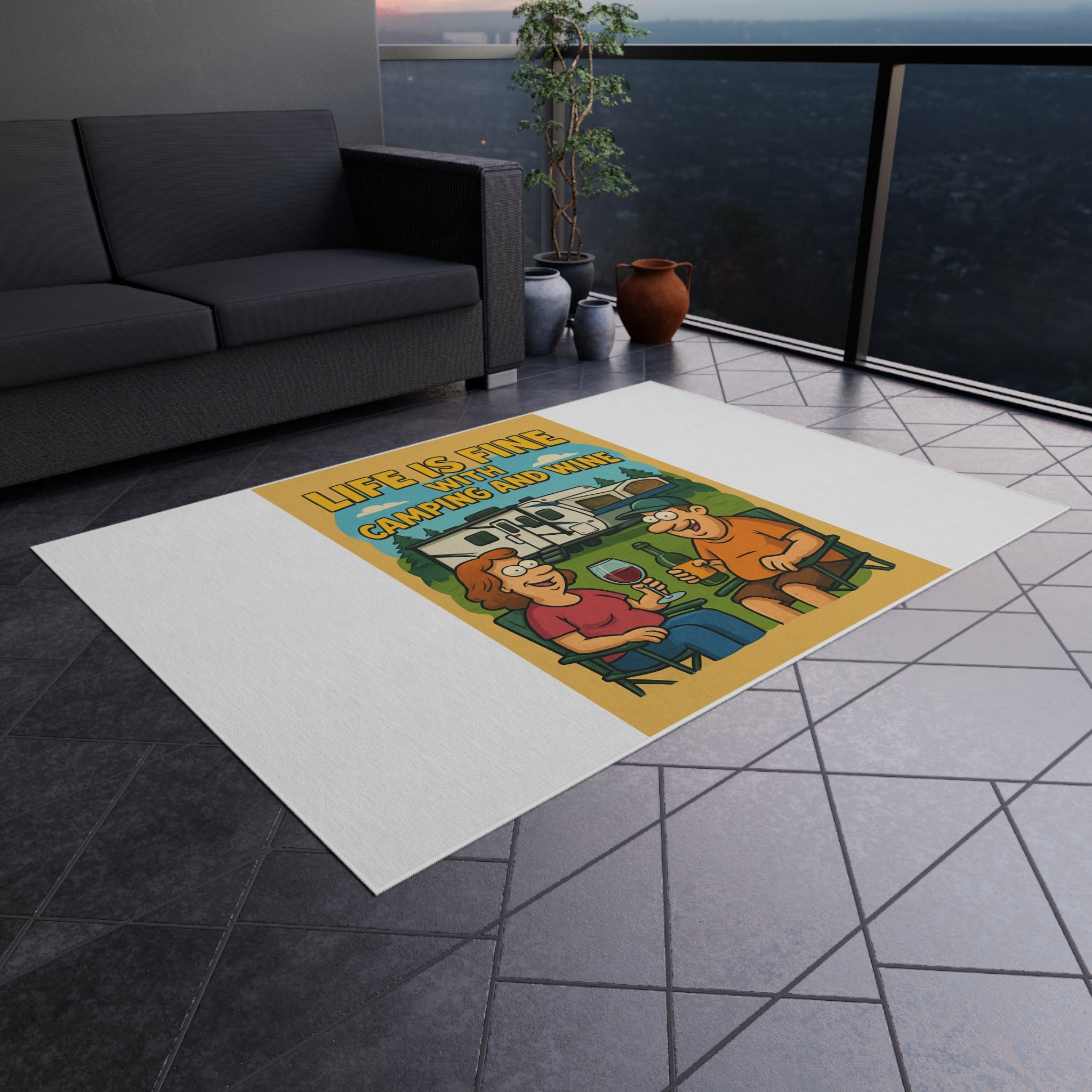 Camping and Wine Outdoor Rug | Perfect for Picnics, Backyard Gatherings, RV Adventures, Outdoor Dining, and Home Decor