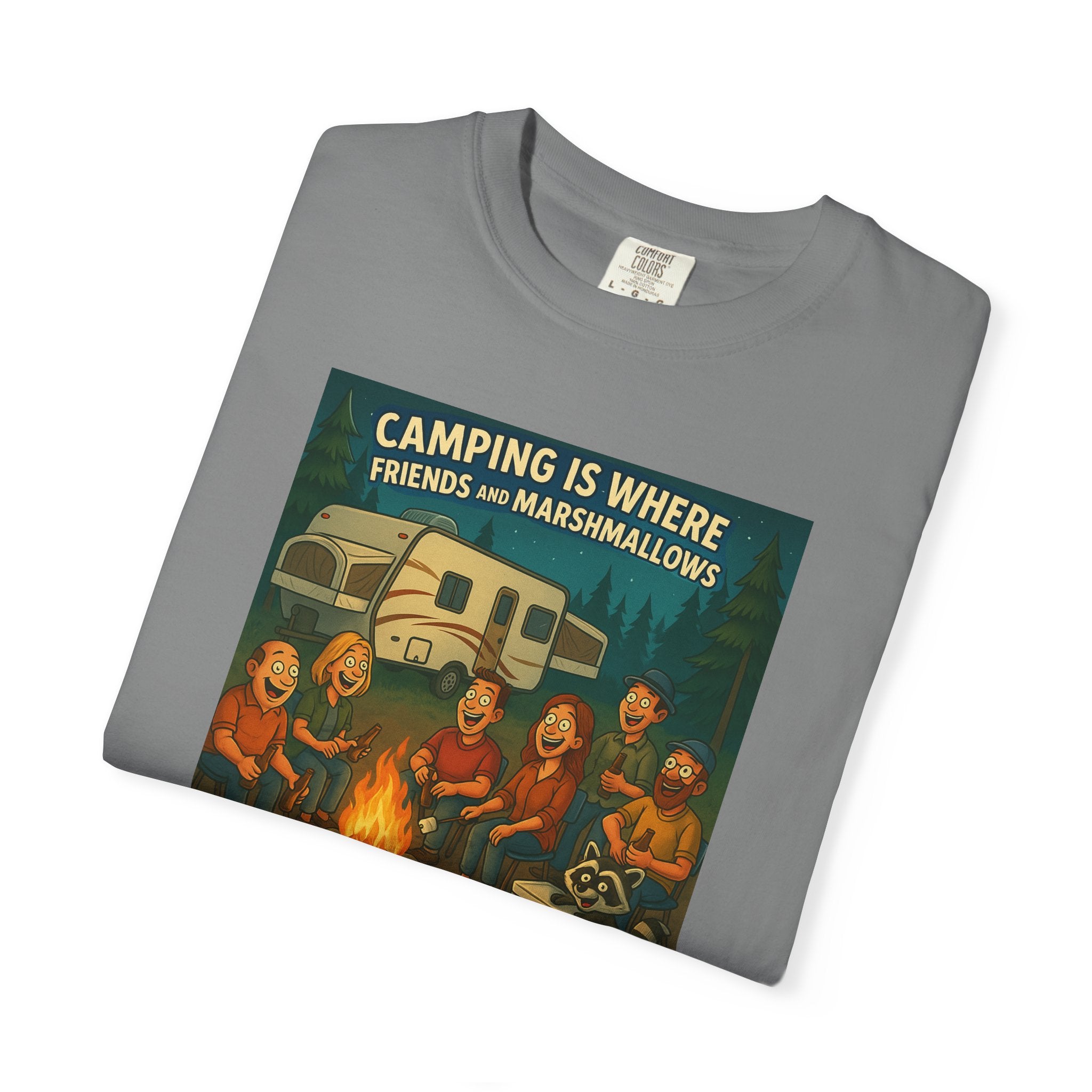 Camping T-Shirt: Get Toasted with Friends, Unisex Garment-Dyed Tee, Outdoor Adventure Shirt, Camping Gift, Summer BBQ Shirt, Family [...]