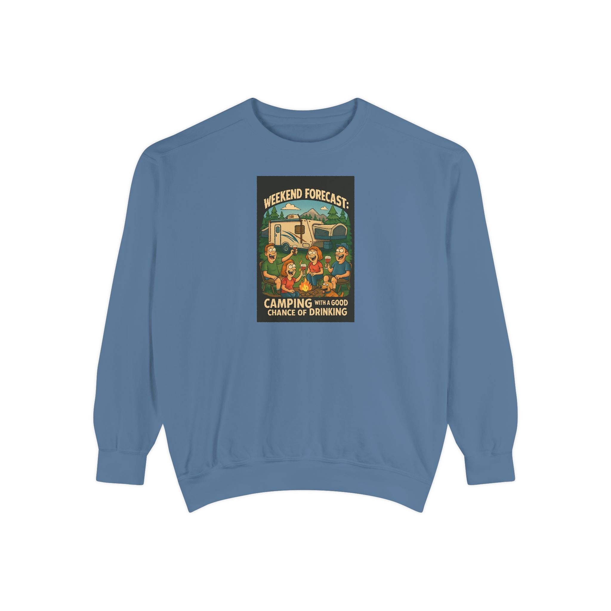 Weekend Forecast Camping Sweatshirt, Cozy Unisex Sweatshirt, Gift for Campers, Outdoor Adventure Apparel, Relaxed Fit Sweatshirt