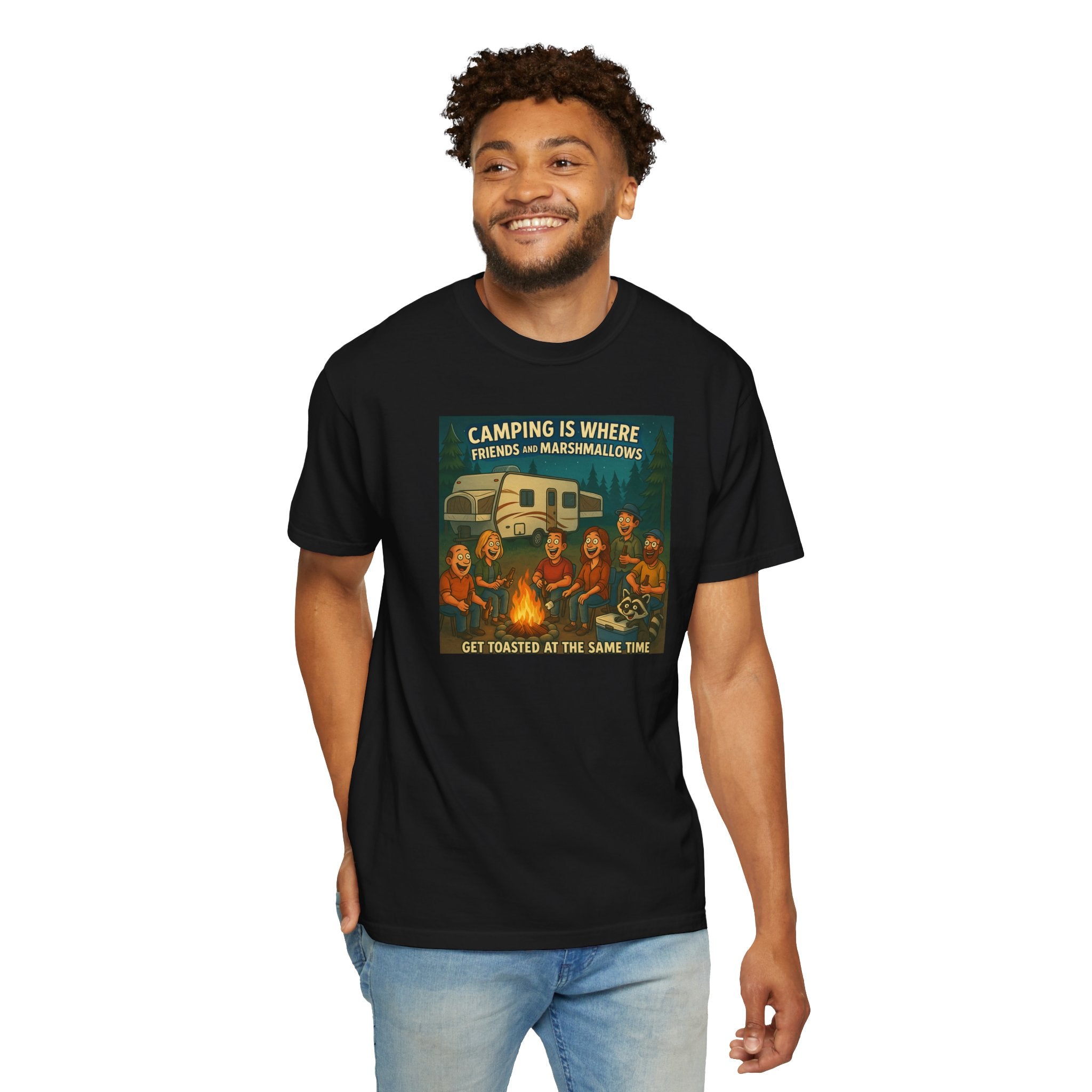 Camping T-Shirt: Get Toasted with Friends, Unisex Garment-Dyed Tee, Outdoor Adventure Shirt, Camping Gift, Summer BBQ Shirt, Family [...]