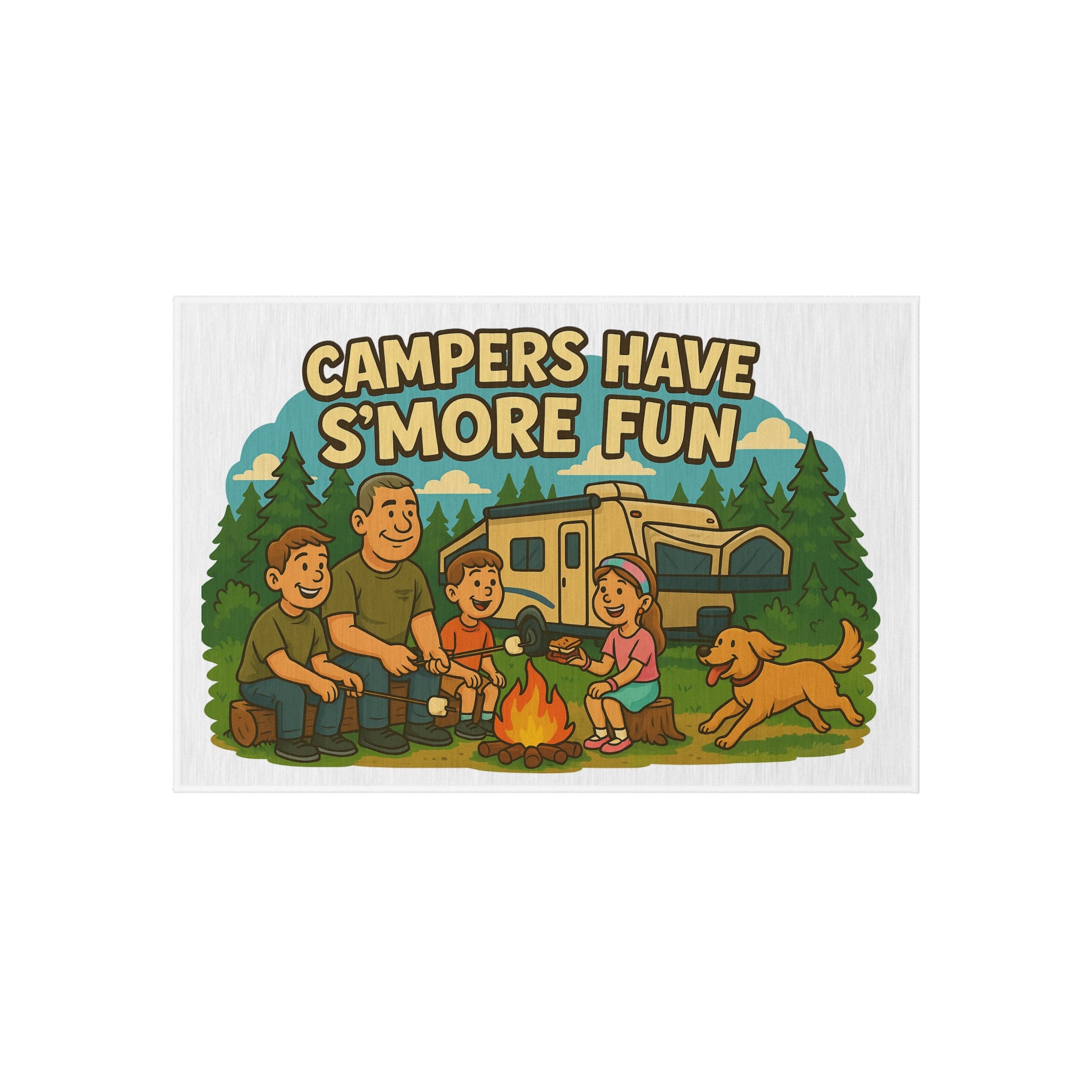 Campfire Fun Outdoor Rug, Family Camping Decor, Patio Mat, Garden Rug, Outdoor Entertaining, S'mores Themed