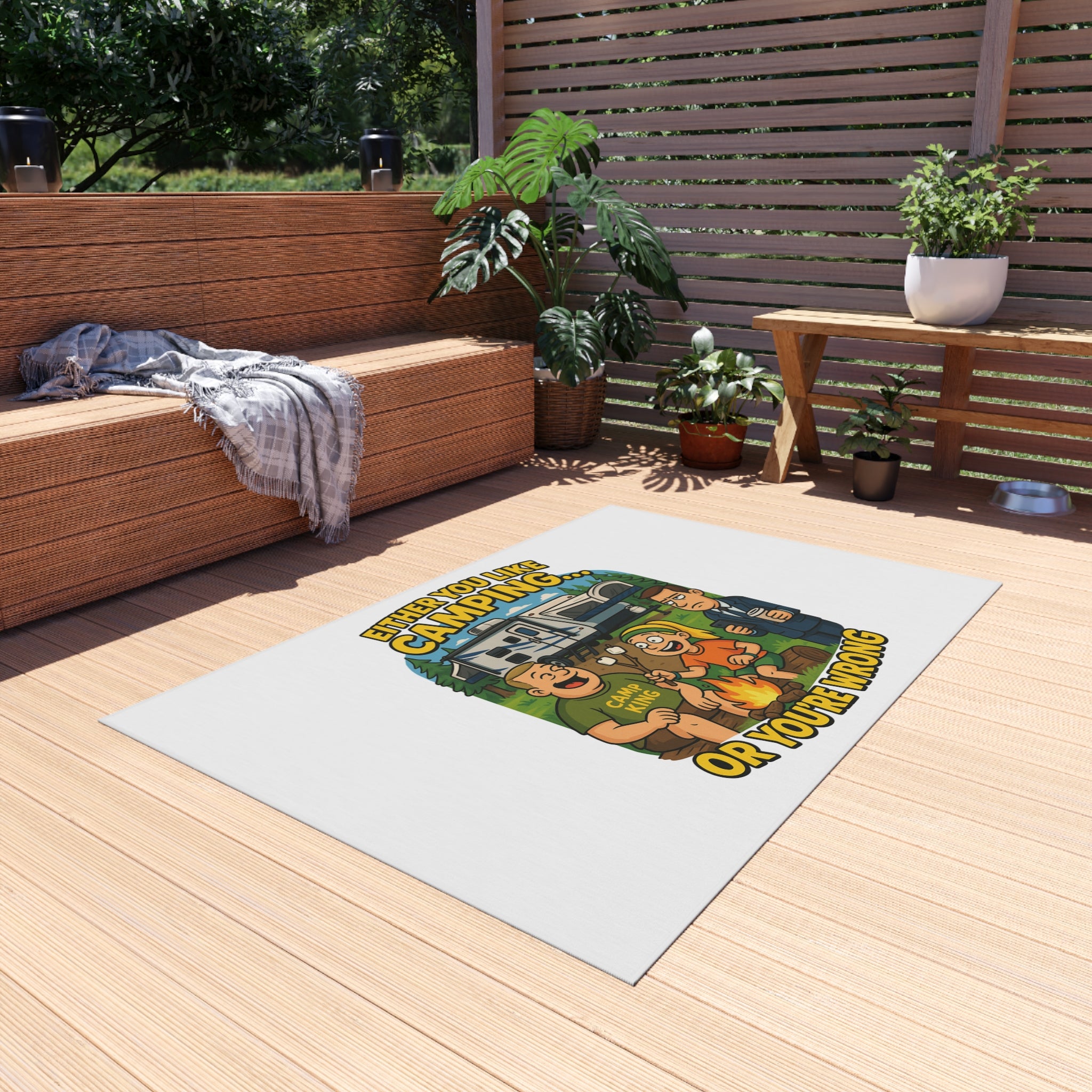 Camping-Themed Outdoor Rug: "Either You Like Camping... or You're Wrong"