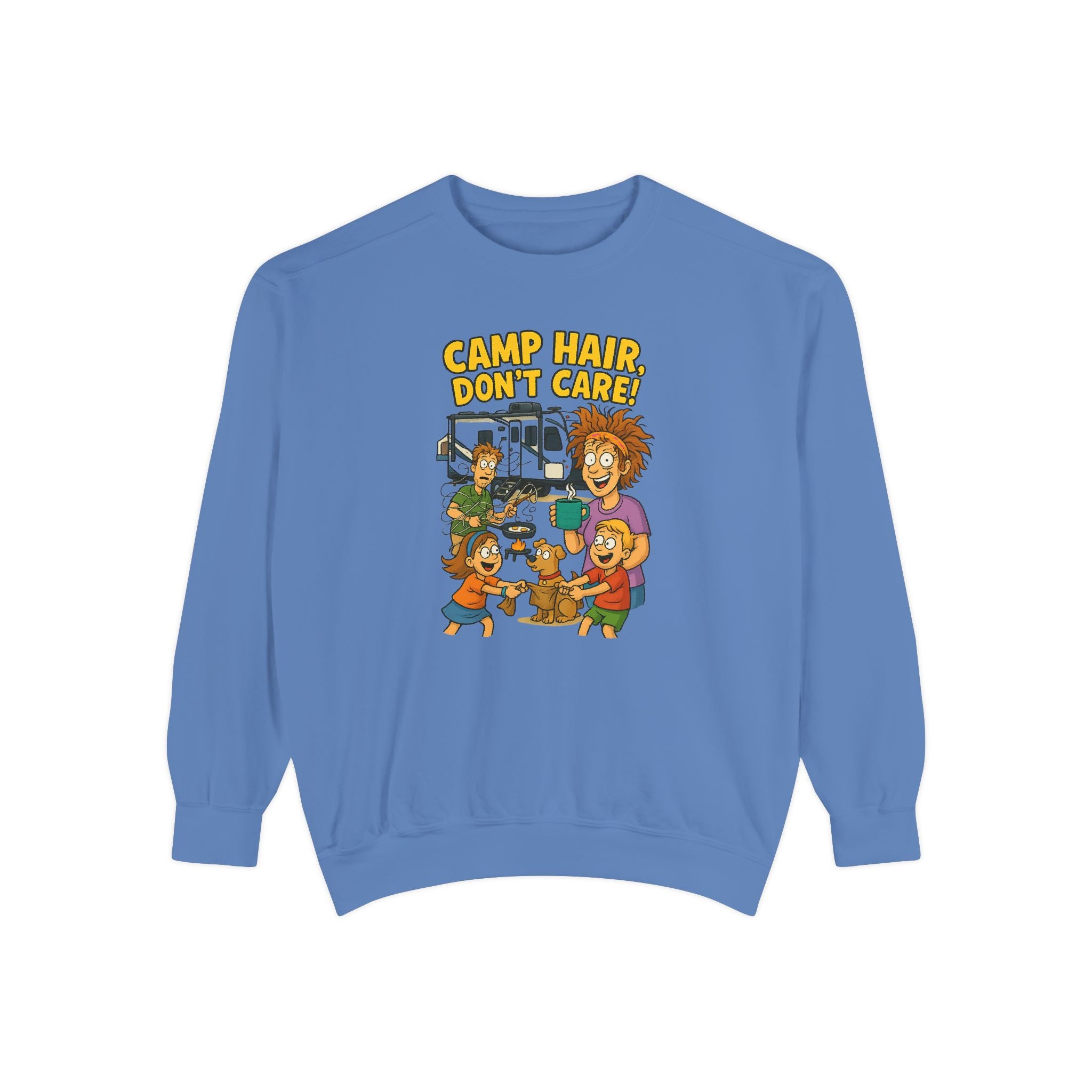 Camp Hair Don't Care Sweatshirt, Cozy Unisex Sweater, Perfect for Campers, Gift for Travel Lovers, Casual Outfit, All Season