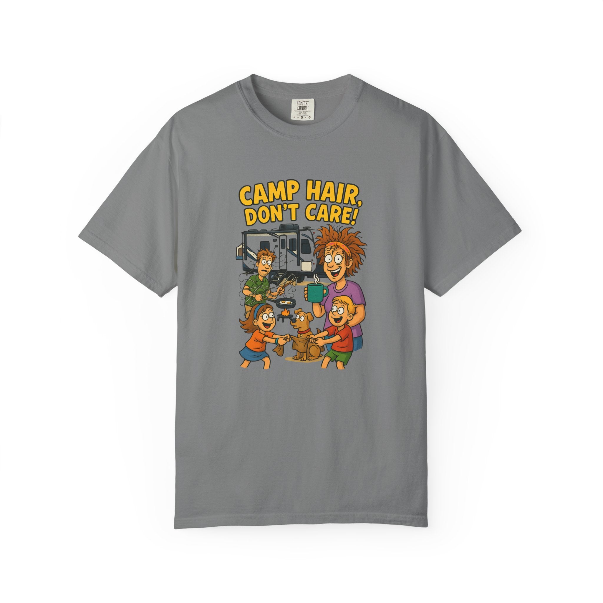 Camp Hair Don't Care T-Shirt, Unisex Garment-Dyed Tee, Camping Apparel, Funny Summer Shirt, Outdoor Lovers Gift, Vacation Essential