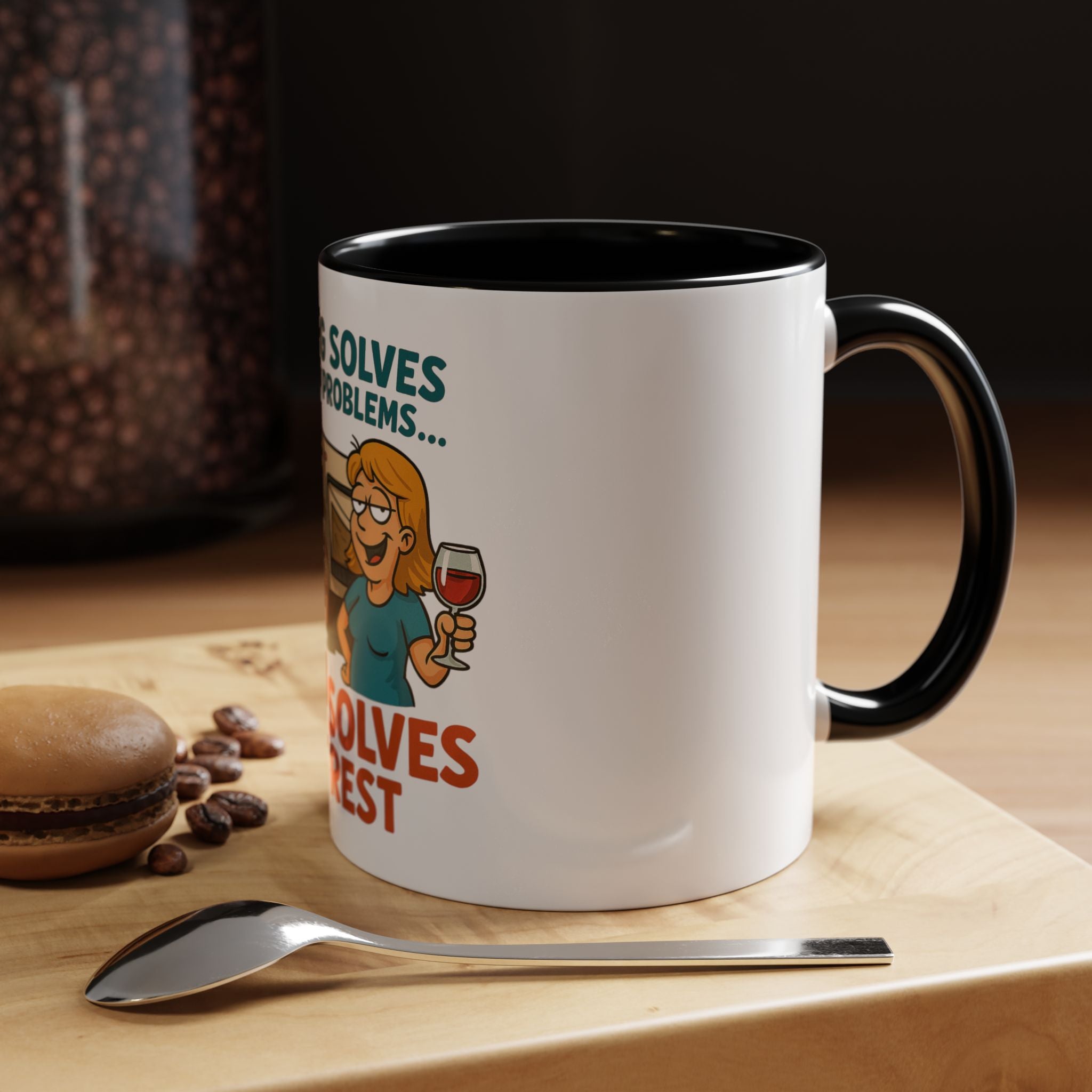 Camping Coffee Mug - Wine Solves the Rest - Fun Camper Mug for Nature Lovers, Gift for Adventurers, Travel Mug, Coffee Lover's Gift