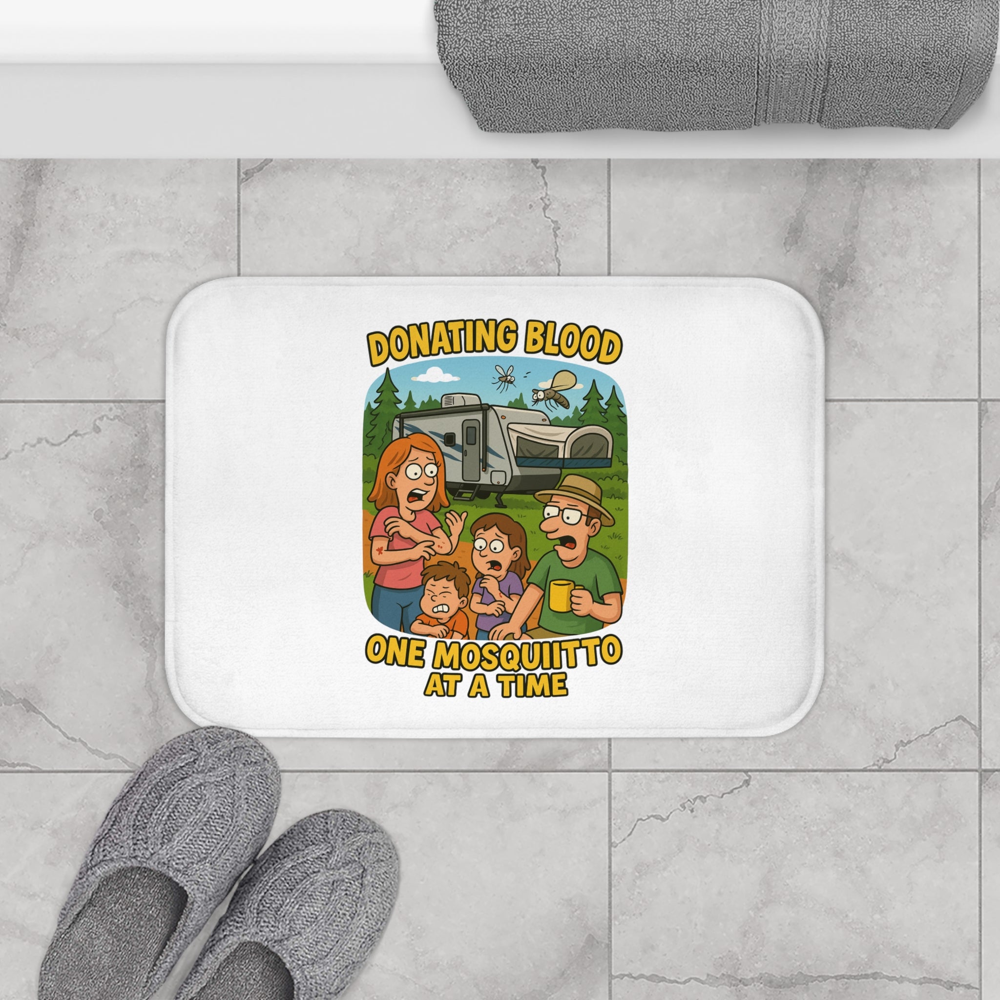 Funny Bath Mat - Donating Blood One Mosquito at a Time, Quirky Home Decor, Gift for Humor Lovers, Bath Decor, Funny Bathroom Accessories