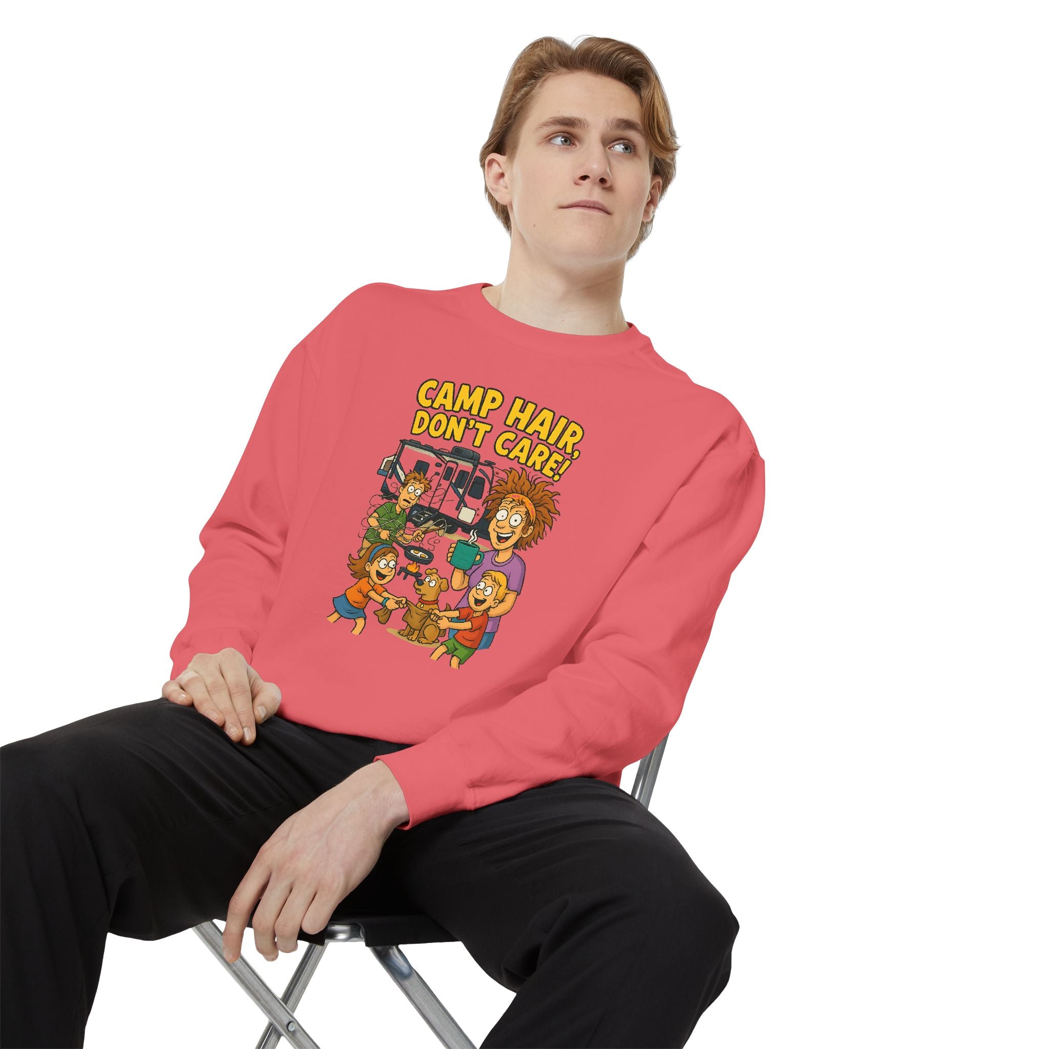 Camp Hair Don't Care Sweatshirt, Cozy Unisex Sweater, Perfect for Campers, Gift for Travel Lovers, Casual Outfit, All Season