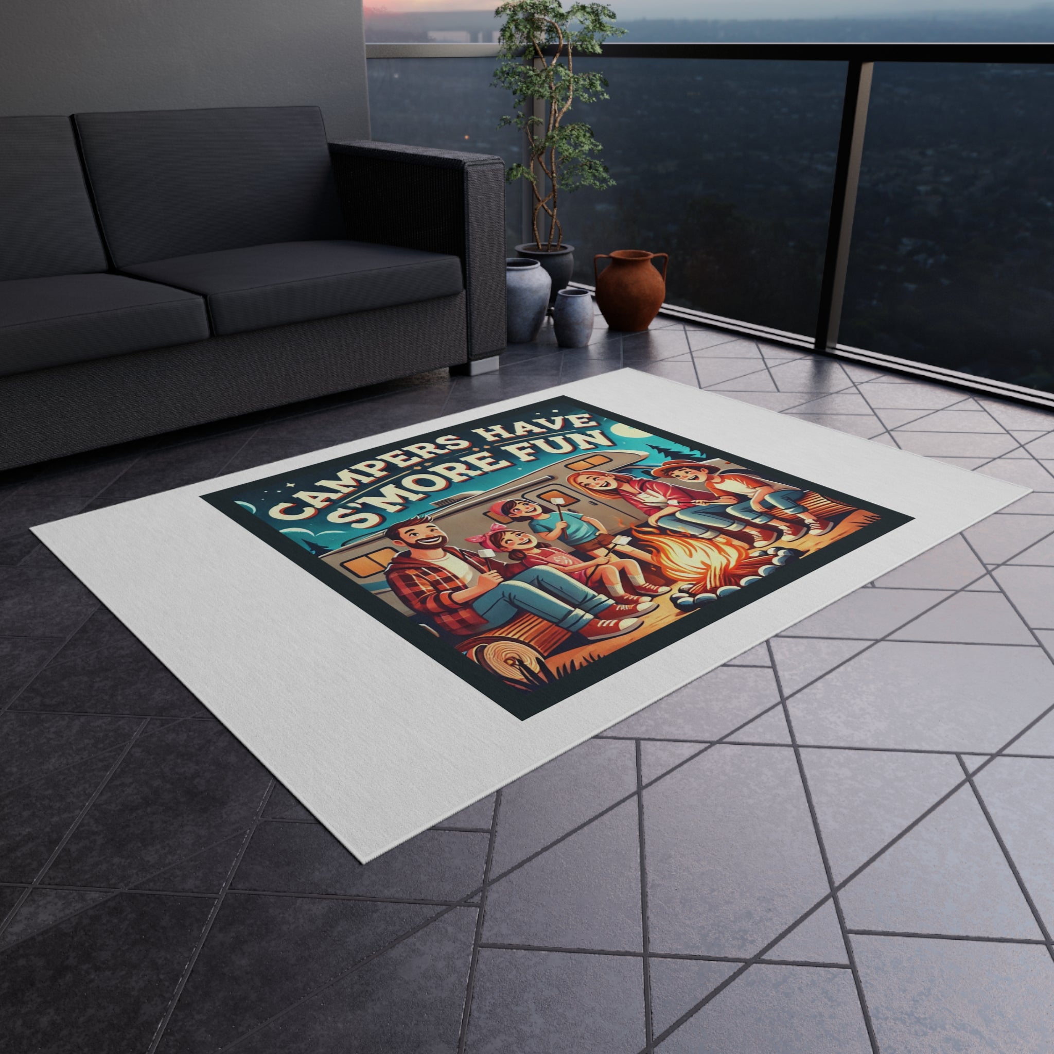 Outdoor Rug - Campers S'more Fun Design