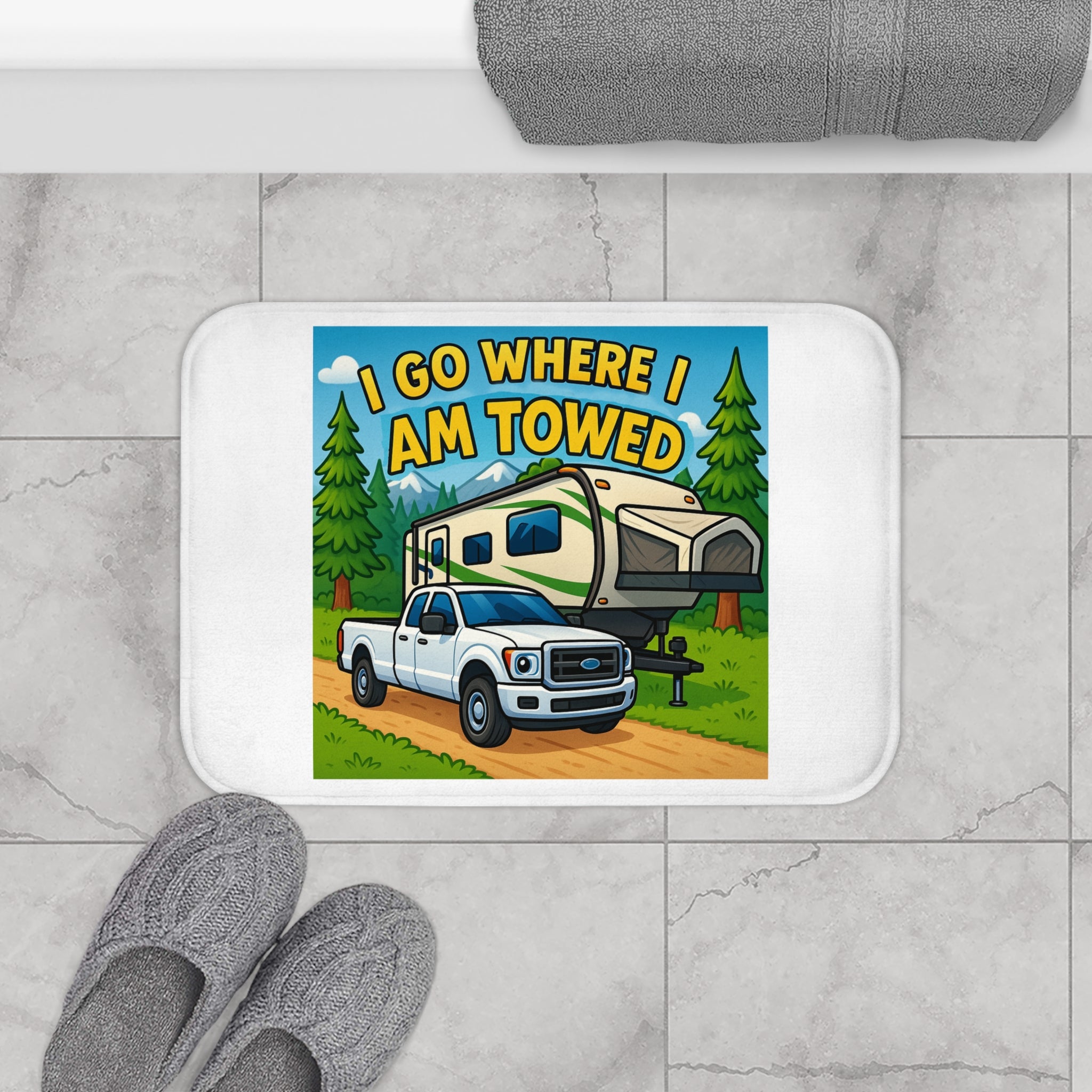 Adventure-Themed Bath Mat: Camper Vibes, RV Lover Gift, Bathroom Decor, Unique Housewarming Gift, Outdoor Enthusiast