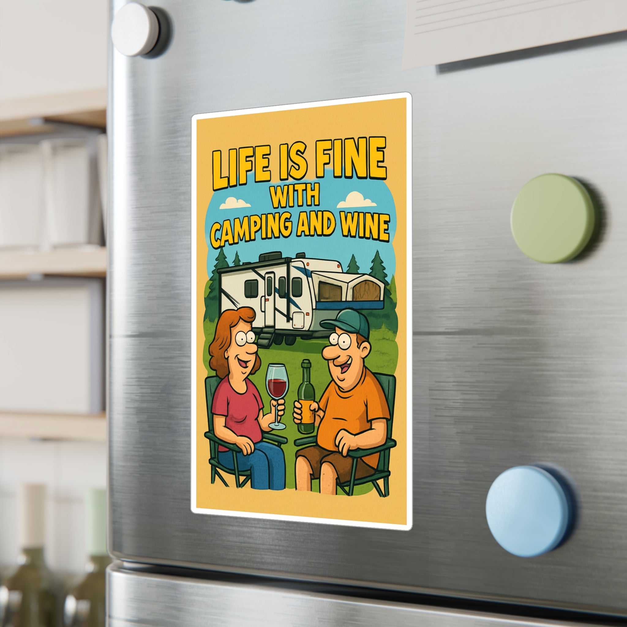 Life is Fine Camping and Wine | Kiss-Cut Vinyl Decals | Fun Outdoor Decor, RV Life Stickers, Gift for Campers, Hiking Gear