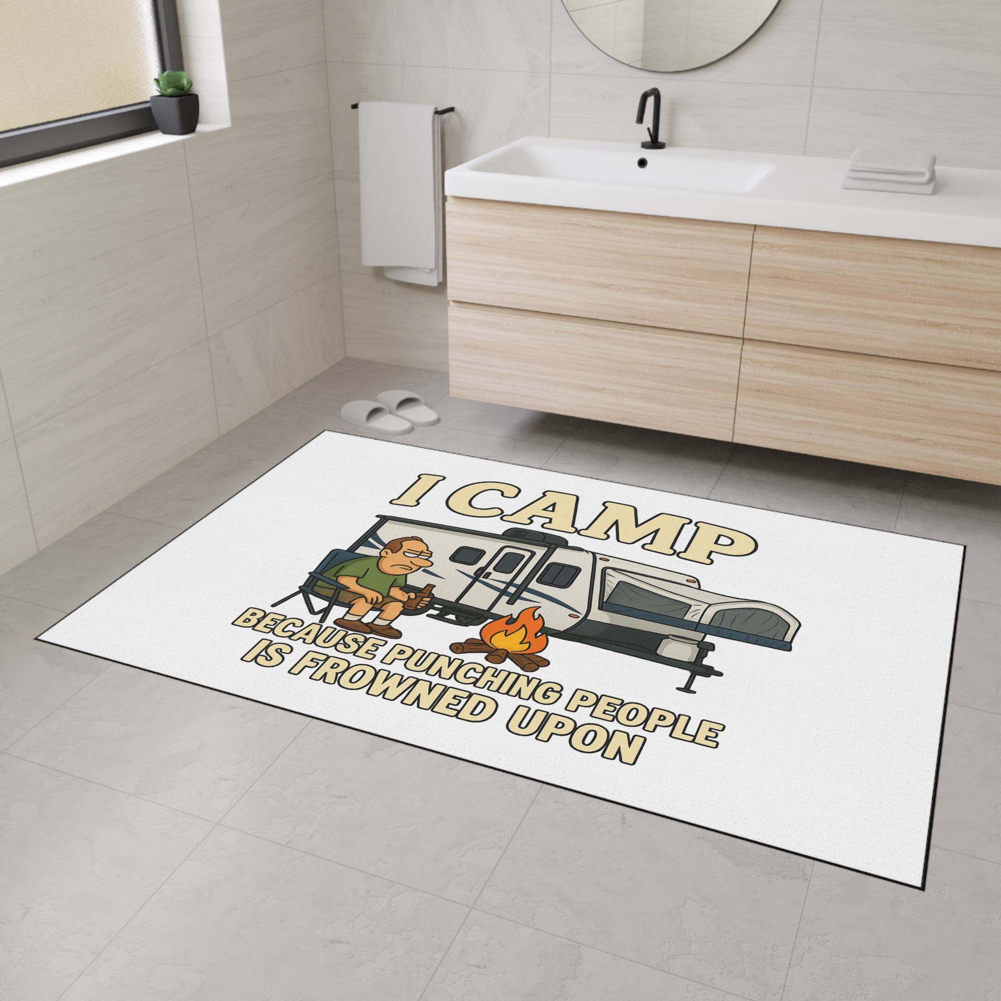Funny Camping Floor Mat - "I Camp Because Punching People Is Frowned Upon"