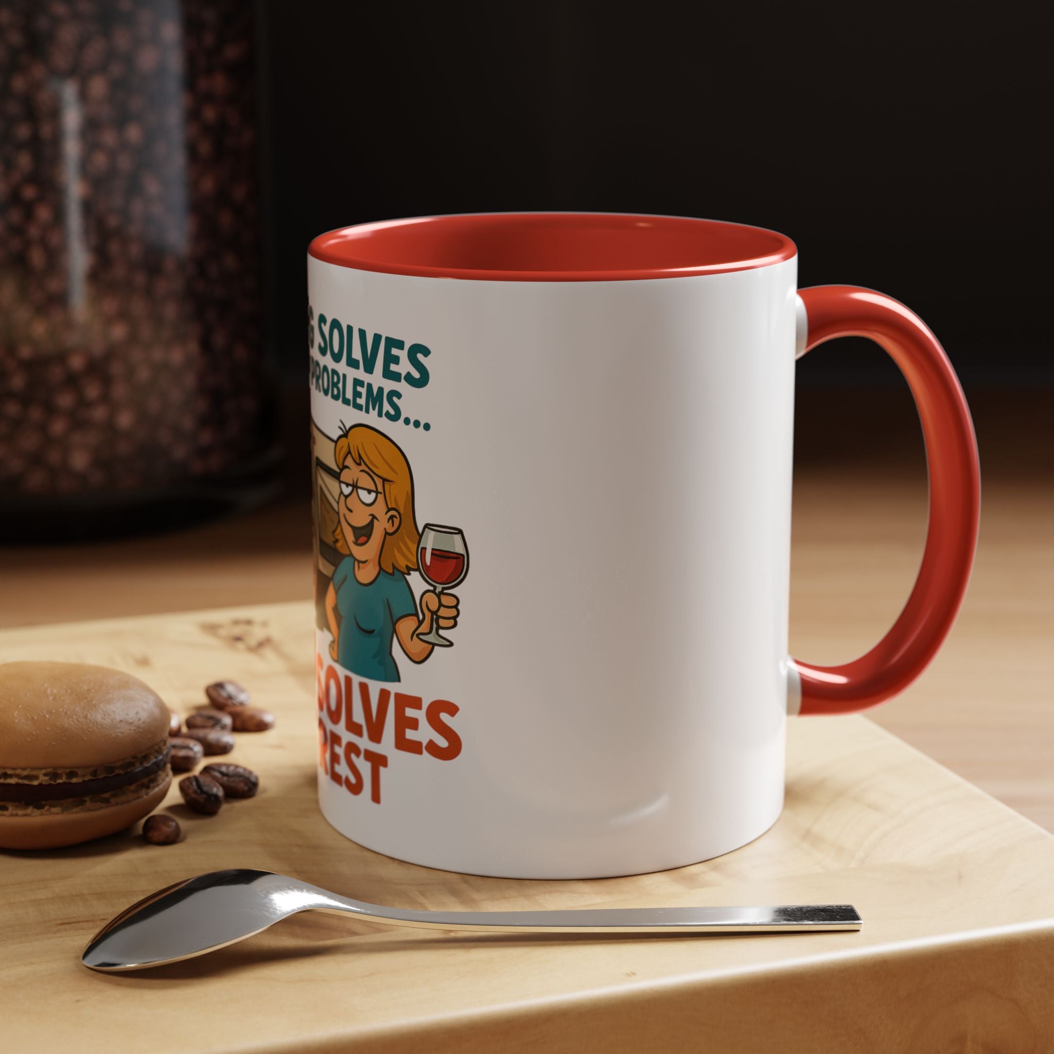 Camping Coffee Mug - Wine Solves the Rest - Fun Camper Mug for Nature Lovers, Gift for Adventurers, Travel Mug, Coffee Lover's Gift