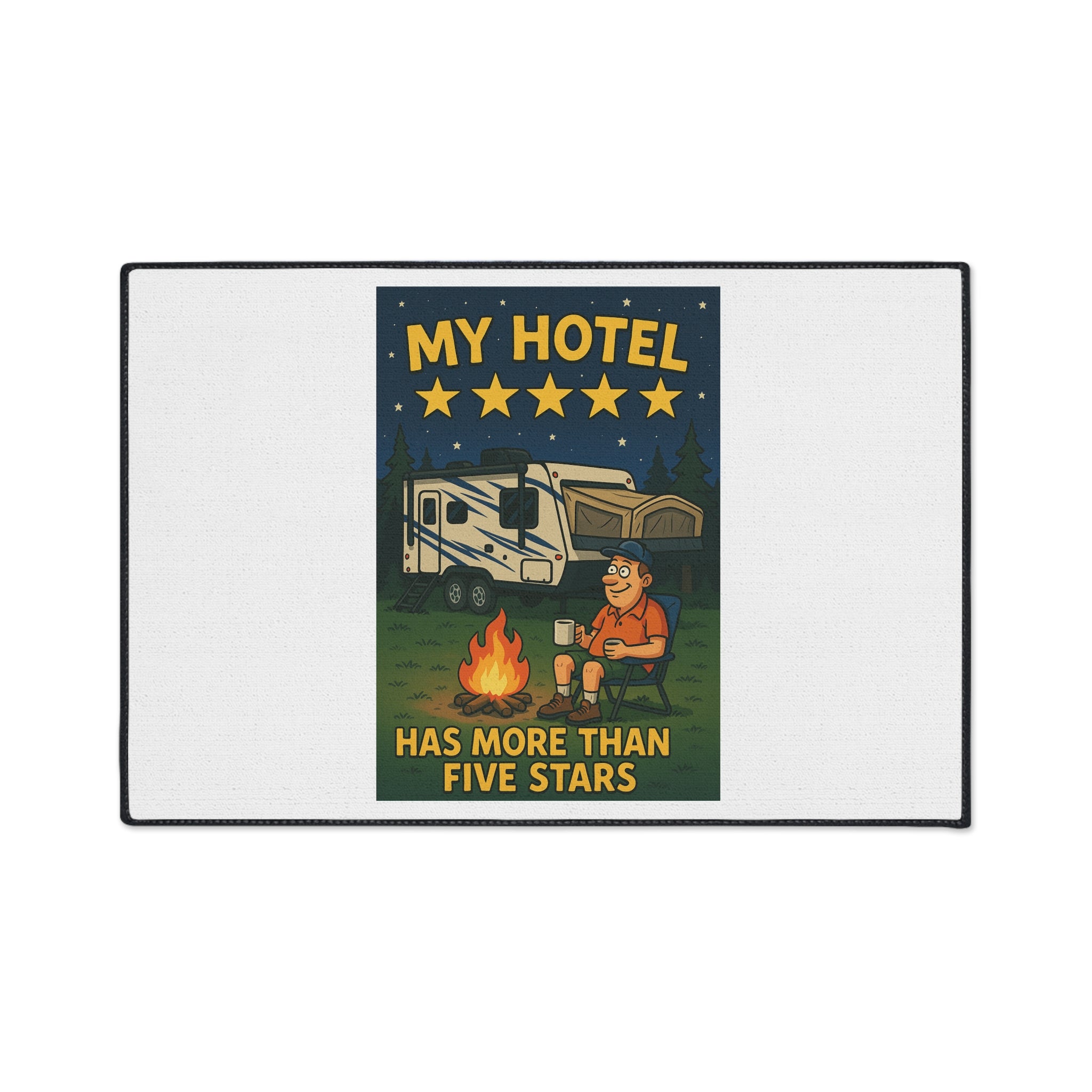 Camping Floor Mat - 'My Hotel Has More Than Five Stars' Rug, Outdoor Decor, RV Accessory, Entry Mat, Funny Camping Gift