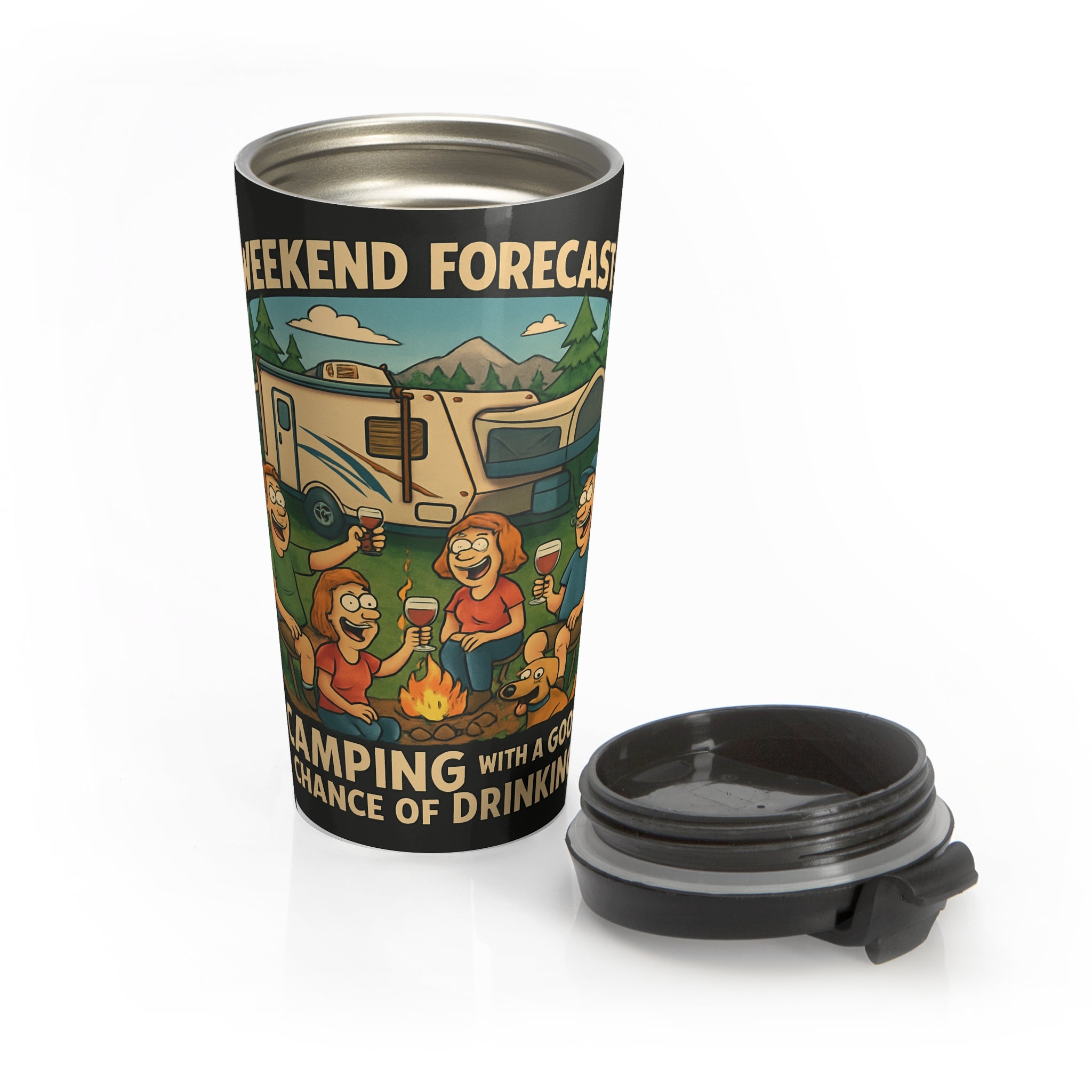 Weekend Camping Travel Mug - Stainless Steel Insulated Travel Cup, Coffee Mug for Outdoors, Adventure Gift, Unique Camping Quote