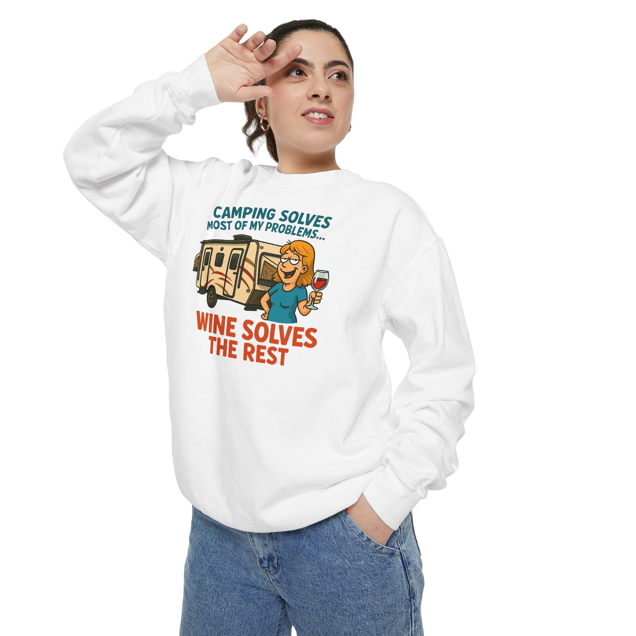 Camping Wine Sweatshirt | Unisex Garment-Dyed Pullover | Cozy Gift for Campers | Outdoor Adventures Apparel | Relaxed Fit Top