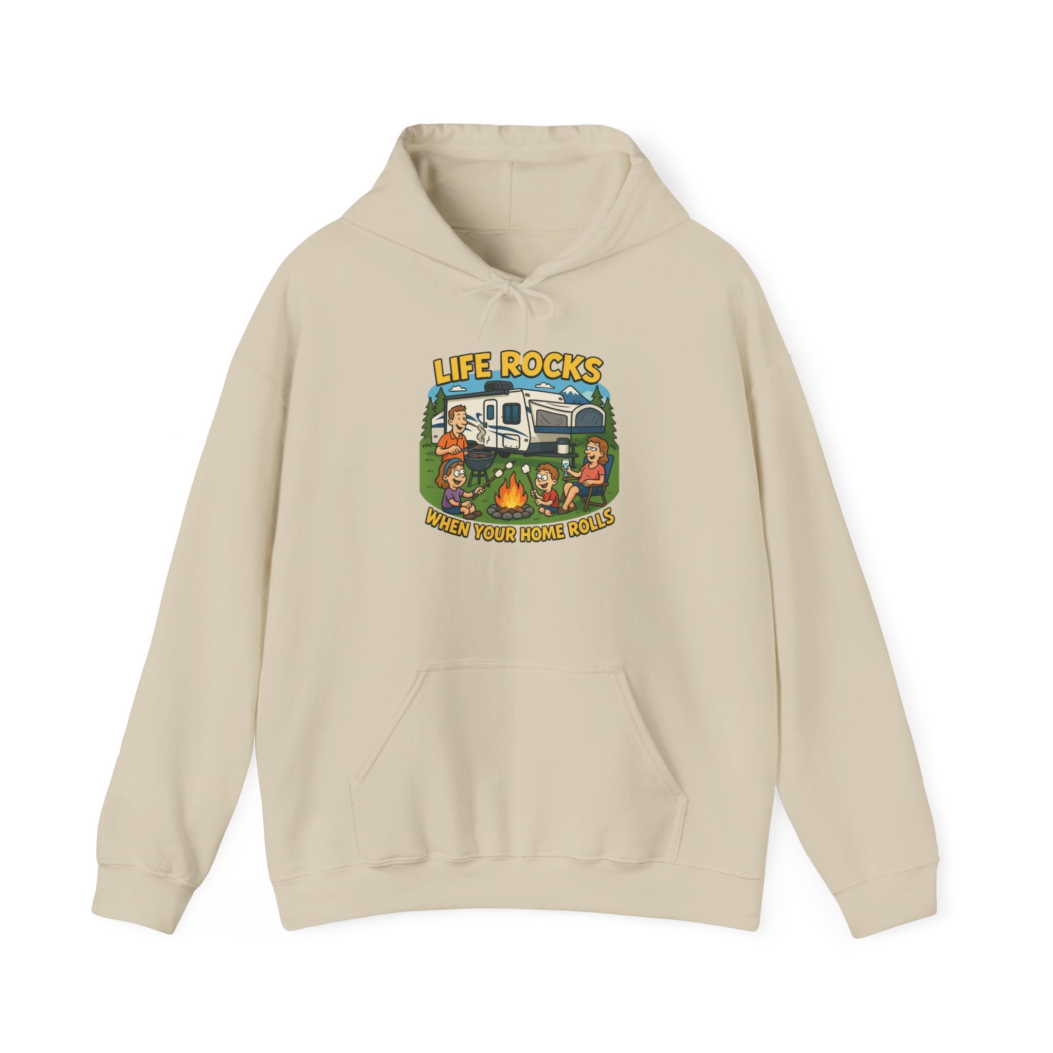 Campfire Adventure Hoodie with Retro Design, Cozy Gift for Outdoor Lovers, Perfect for Camping, Road Trips, and Casual Wear