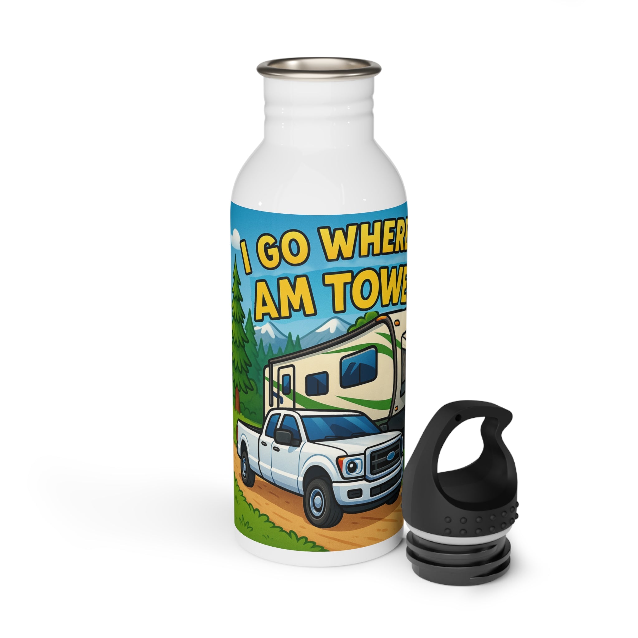 Adventure RV Stainless Steel Water Bottle, Travel Mug for Camping, Outdoor Enthusiasts, Go Where I'm Towed, Perfect Gift for Road Trips