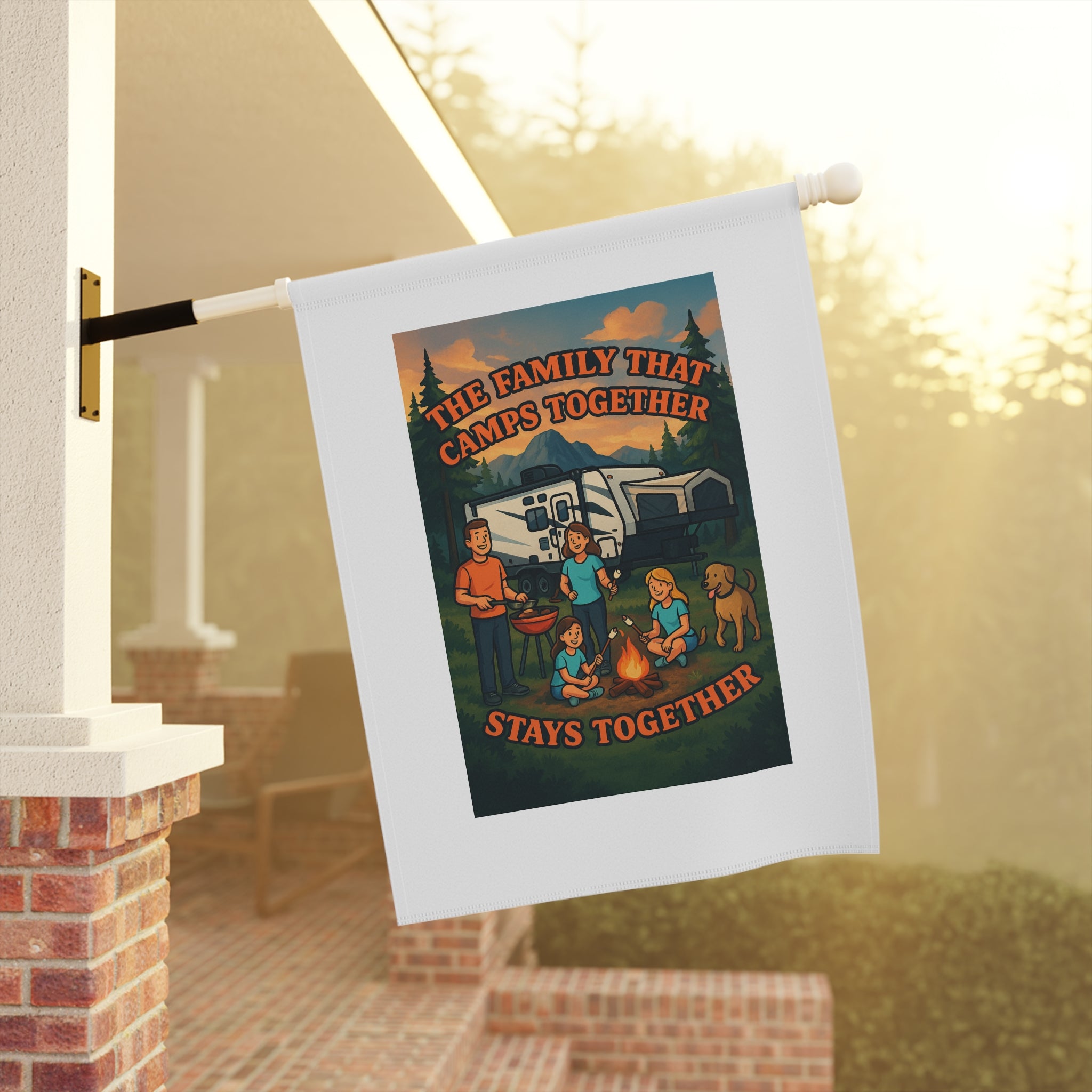 Camping Family Banner, Outdoor Decor, Garden Flag, Family Reunion Gift, RV Fun Sign, Camping Themed Home Decor