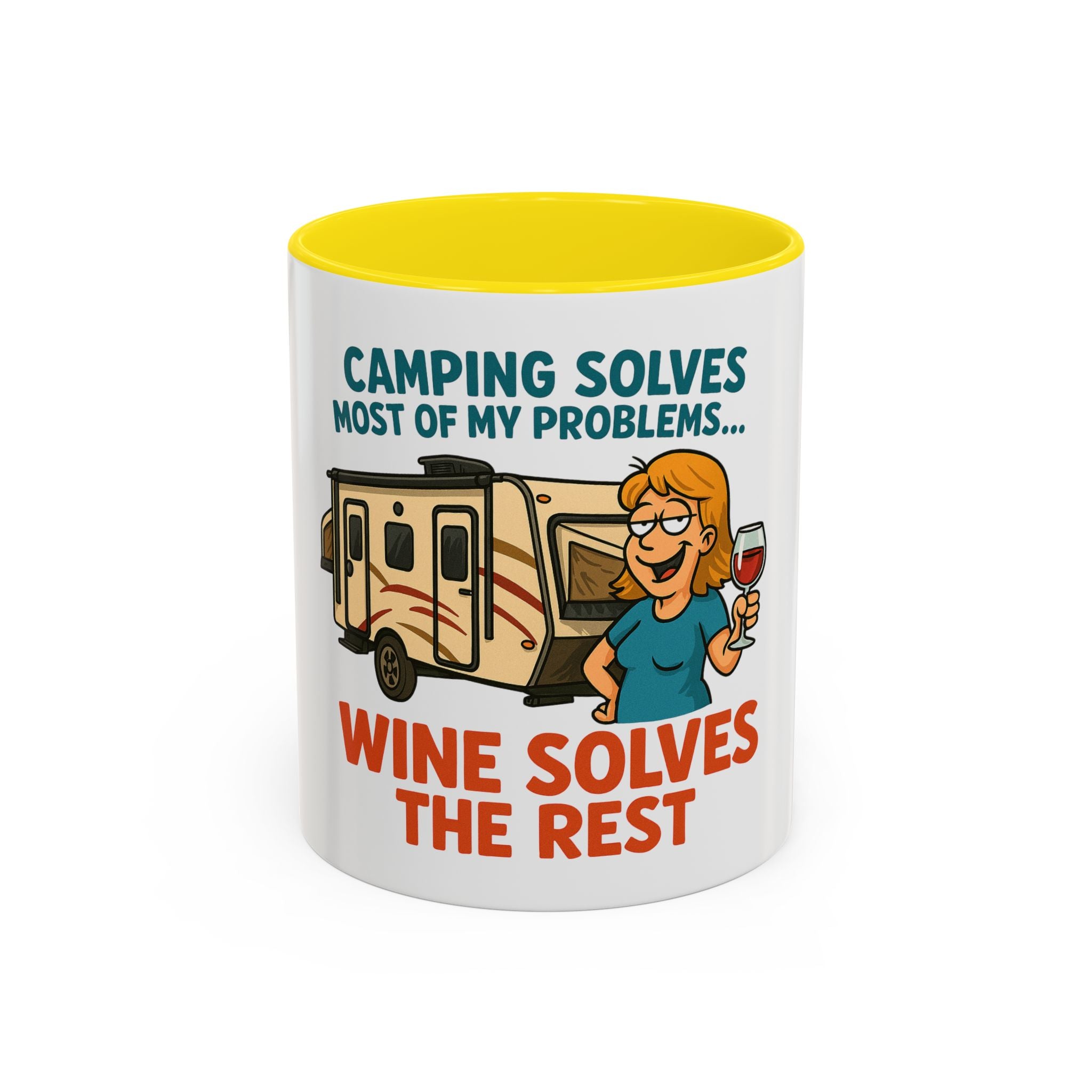Camping Coffee Mug - Wine Solves the Rest - Fun Camper Mug for Nature Lovers, Gift for Adventurers, Travel Mug, Coffee Lover's Gift