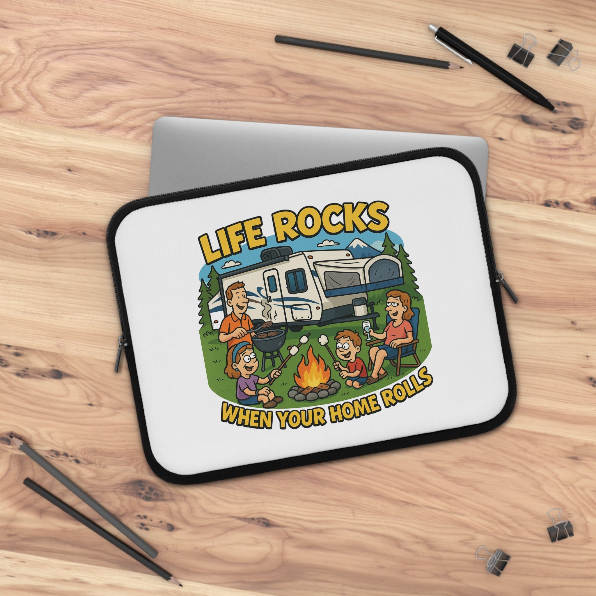 Camping Adventure Laptop Sleeve, RV Life Accessory, Portable Computer Case, Outdoor Enthusiast Gift, Life Rocks Design